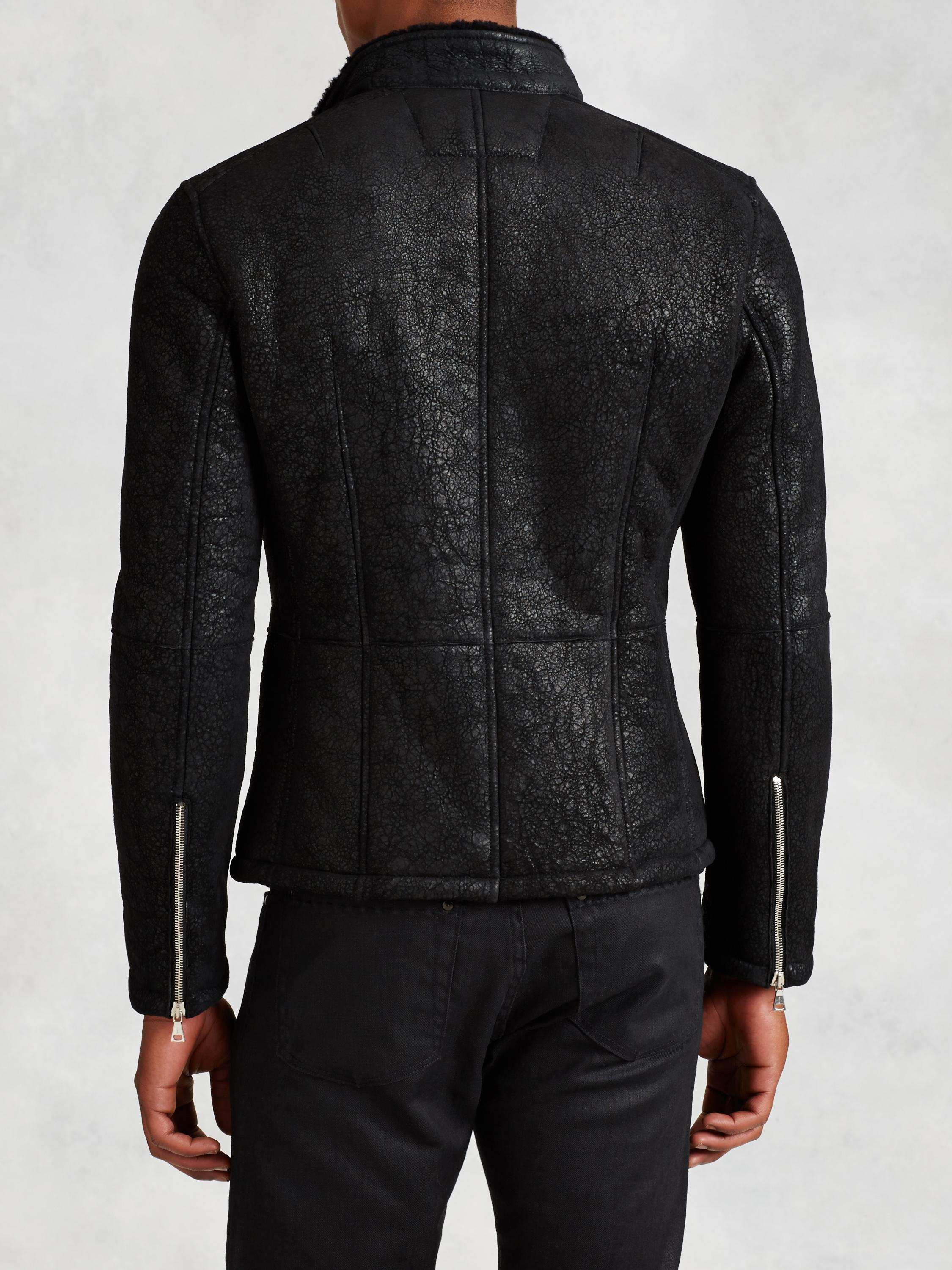 John Varvatos Asymmetric Shearling Biker Jacket in Black for Men Lyst