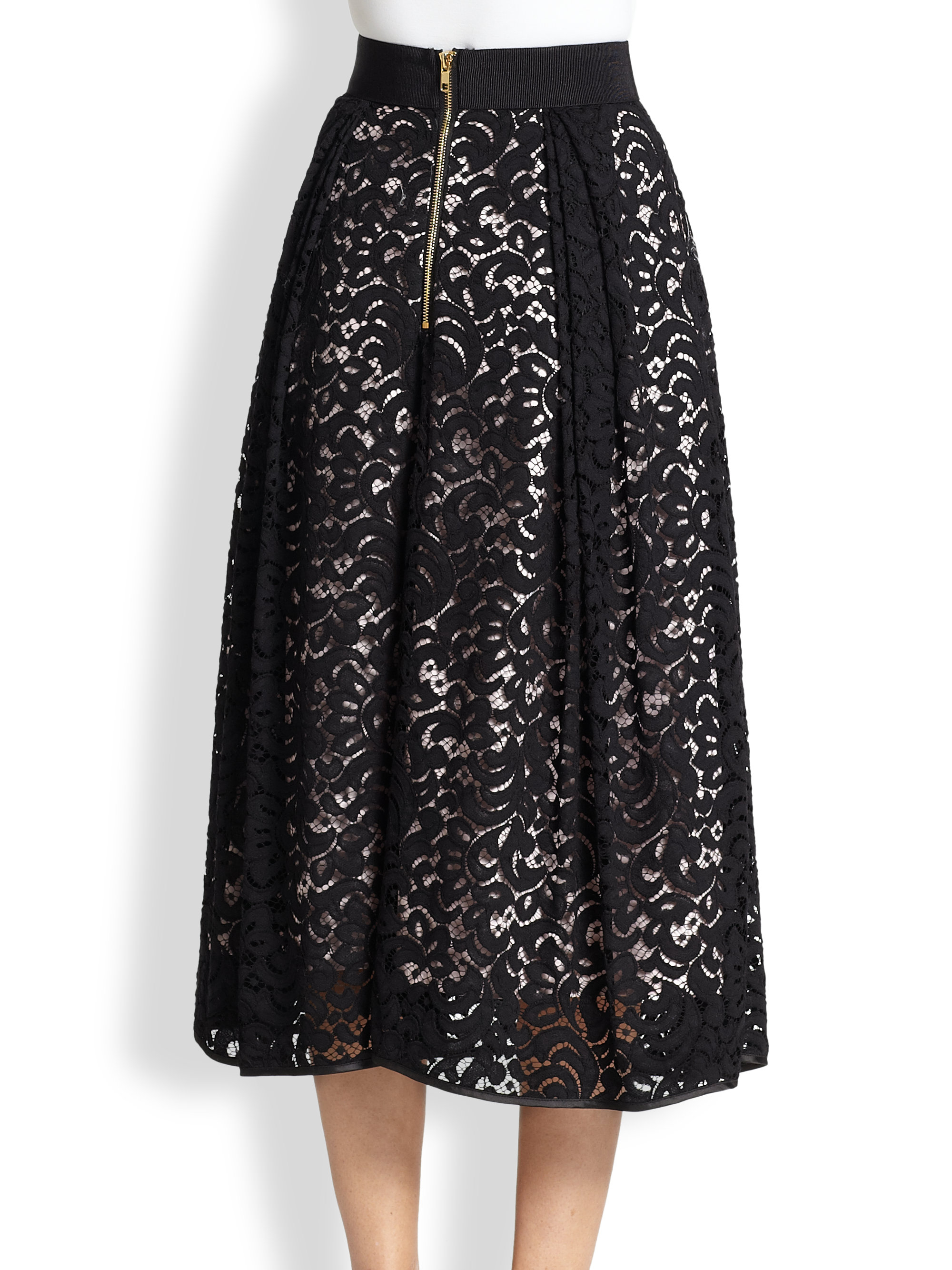 Milly Lace Midi Skirt in Black | Lyst