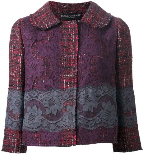 Dolce & Gabbana Lace Detail Bouclé Jacket in Purple (pink & purple) | Lyst