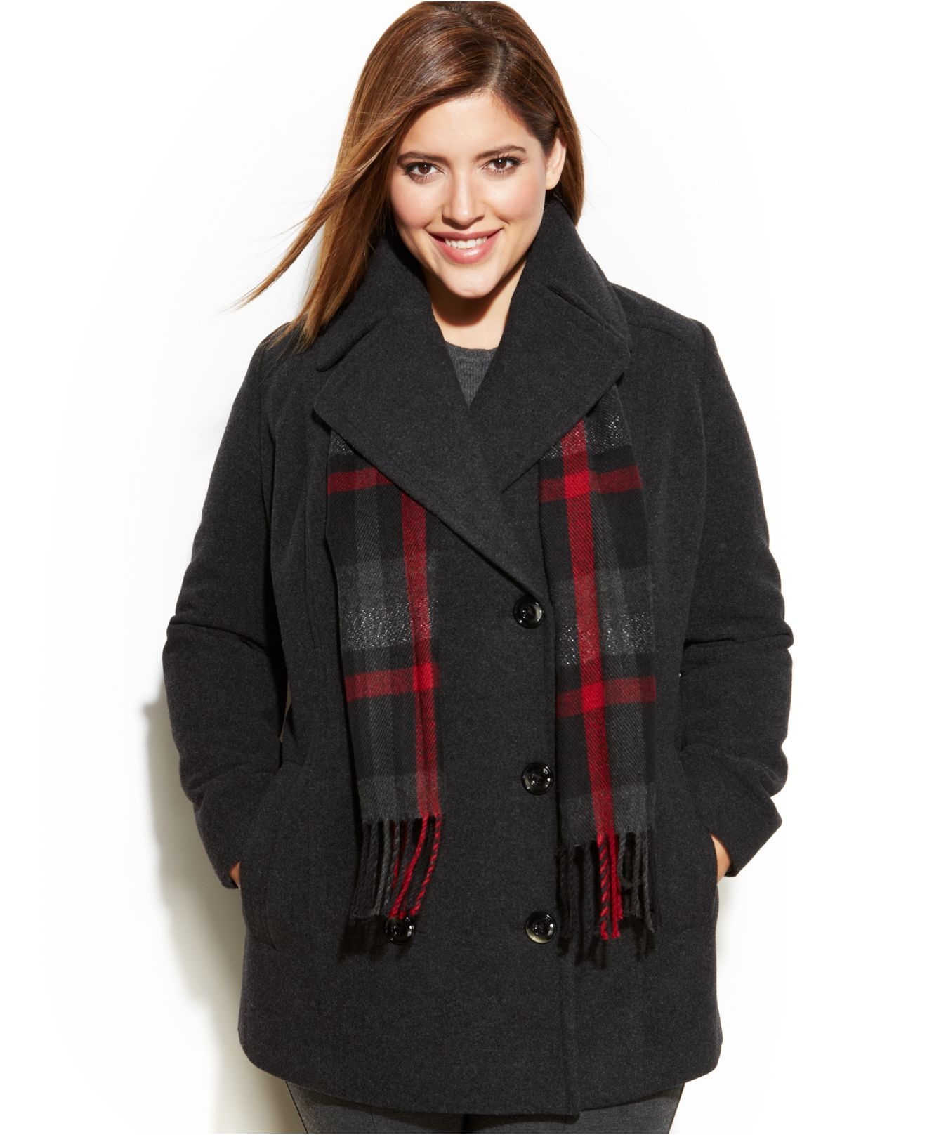 Lyst - London Fog Plus Size Wool-Blend Pea Coat & Scarf in Red