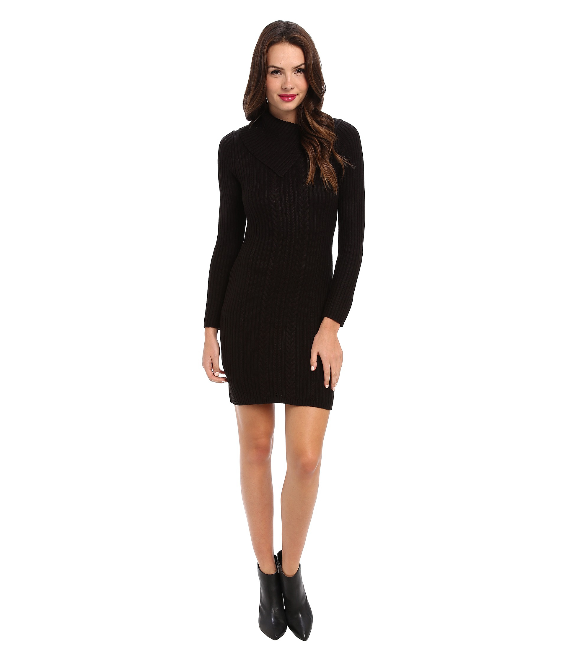 Calvin Klein Envelope Neck Sweater Dress in Black | Lyst