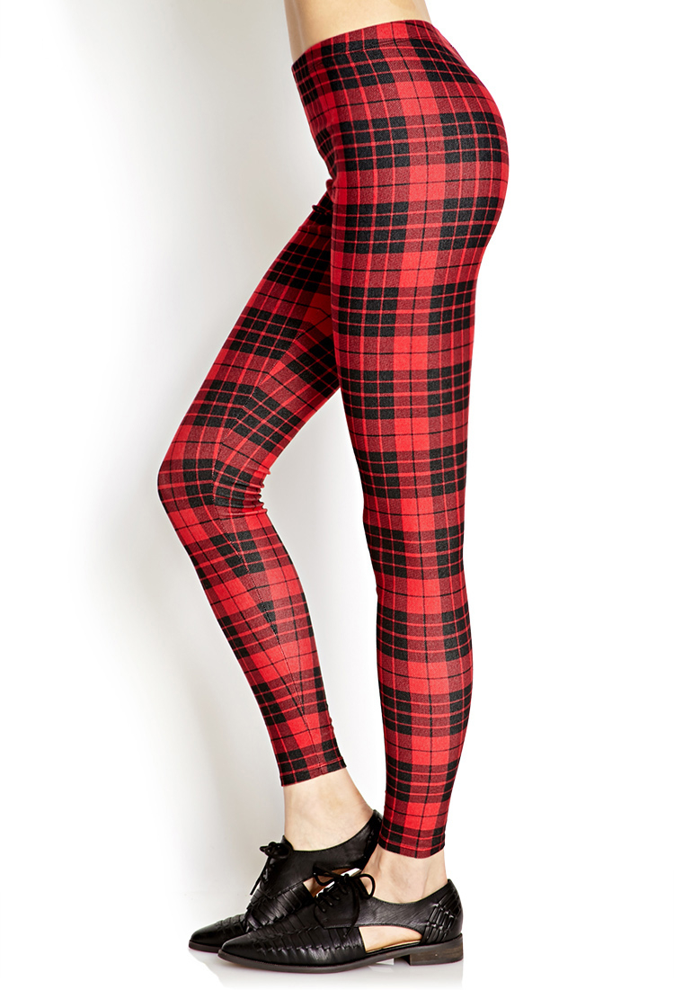 black and red plaid jeggings