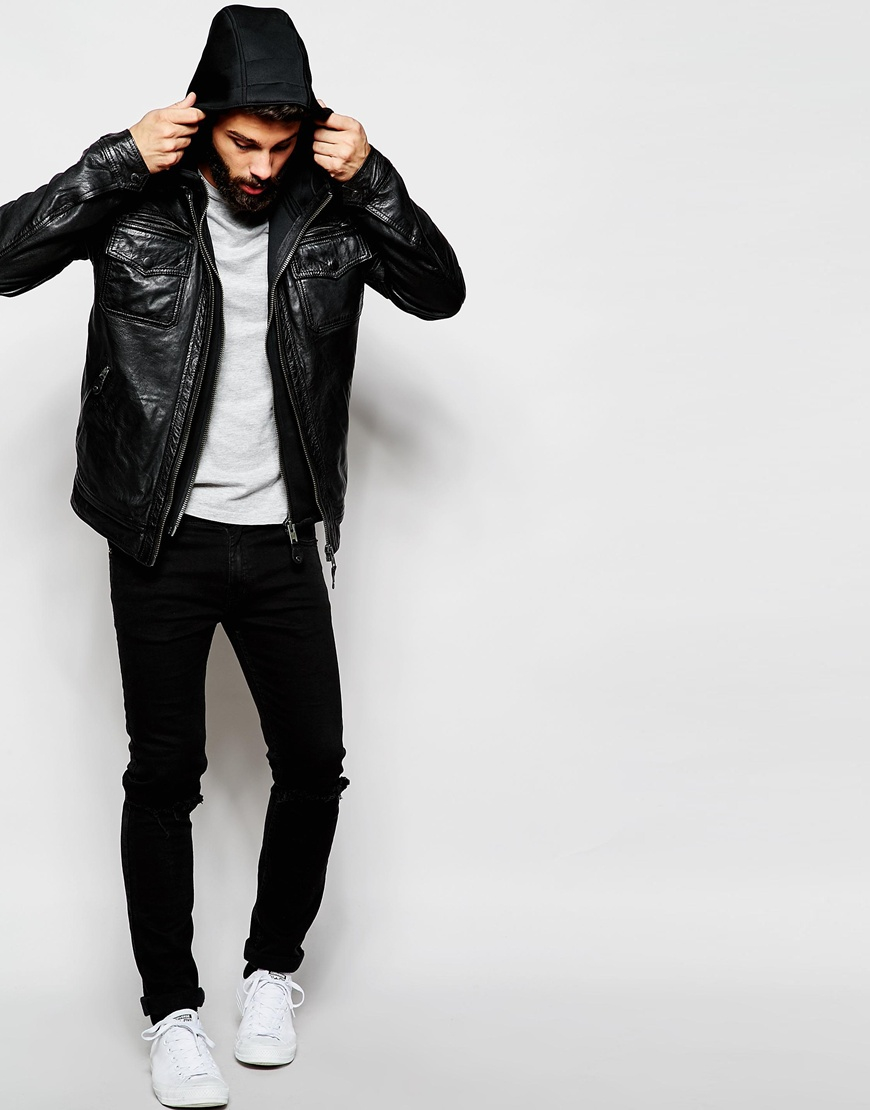 Schott Nyc Leather Jacket With Hoo Insert In Black For Men Lyst Gallery