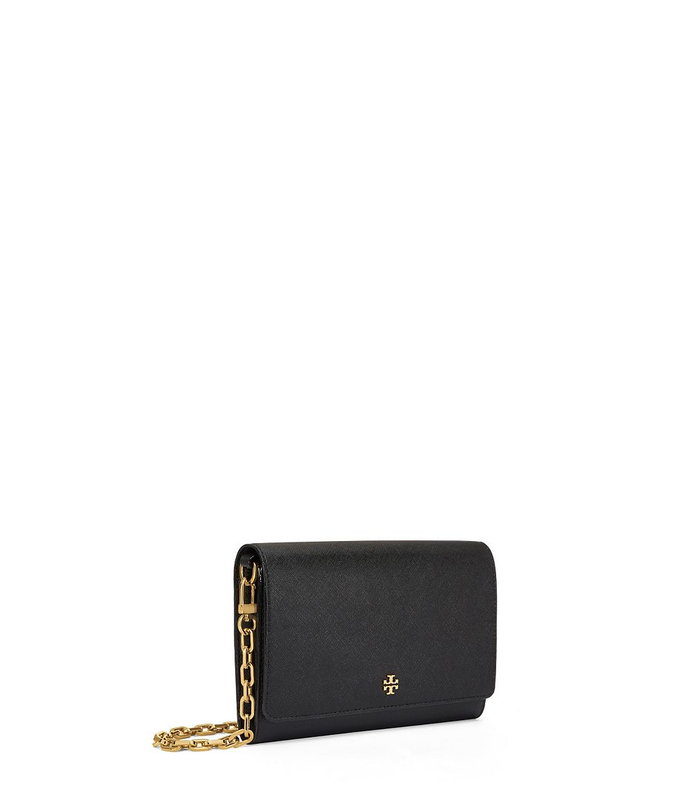 Tory burch Robinson Chain Wallet in Black | Lyst