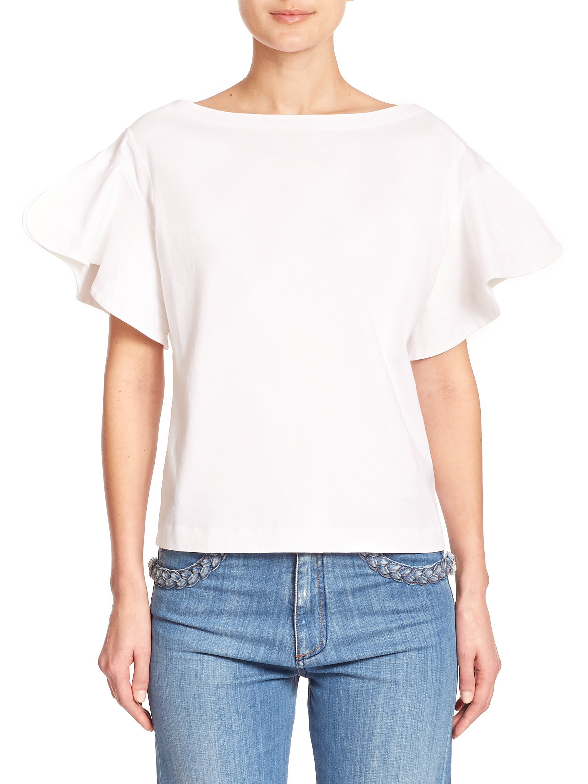 Lyst - See By Chloé Flutter-sleeve Cotton Blouse in White