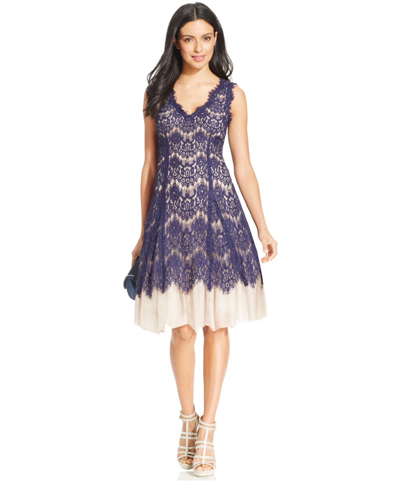 Lyst - Betsy & Adam Petite Lace-overlay Tulle A-line Dress ...