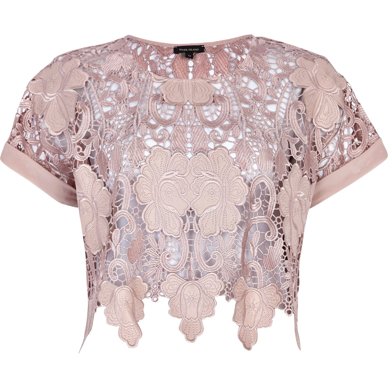 River Island Light Pink Lace Crop Top in Pink | Lyst