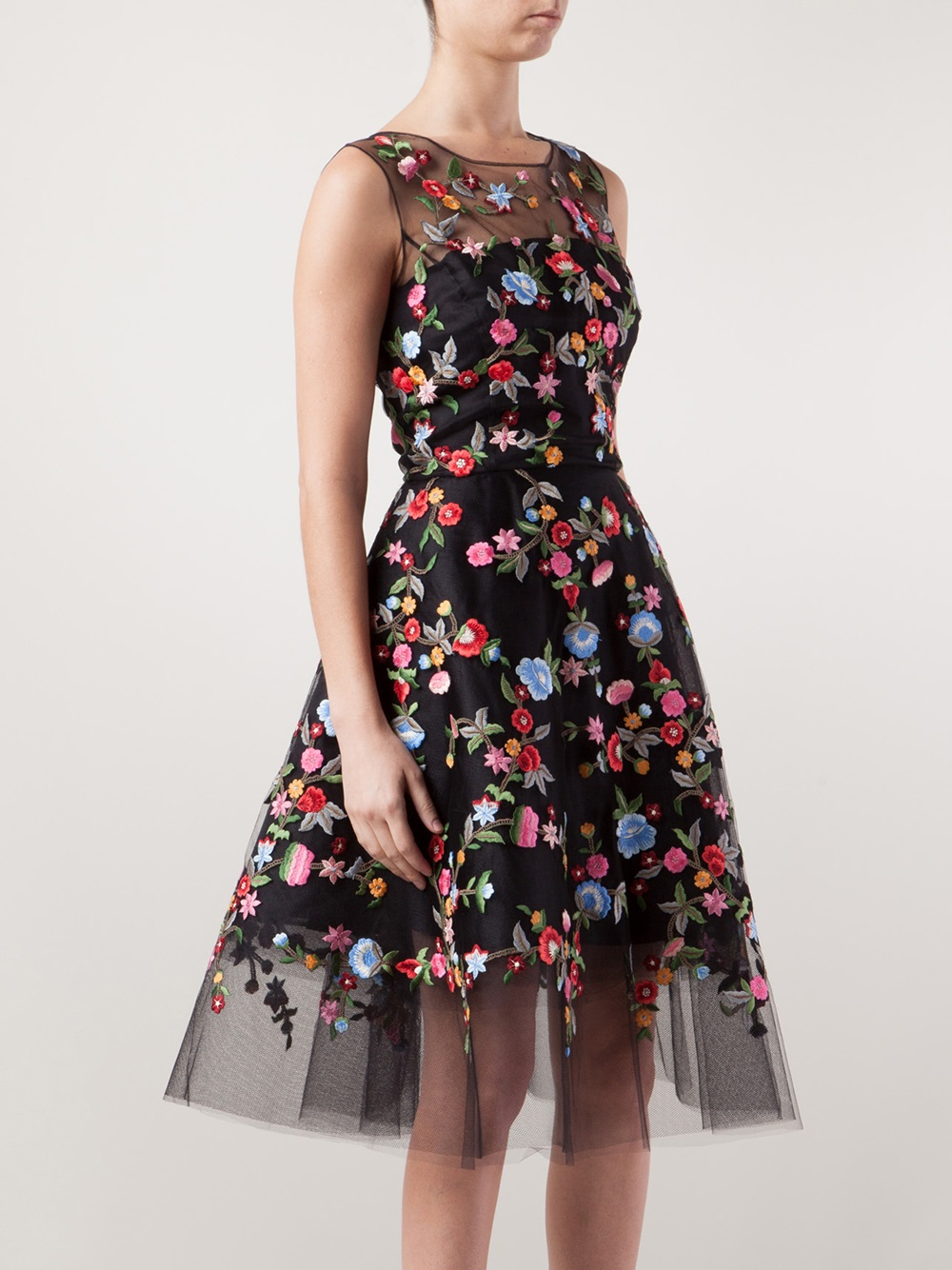 black flower embroidered dress