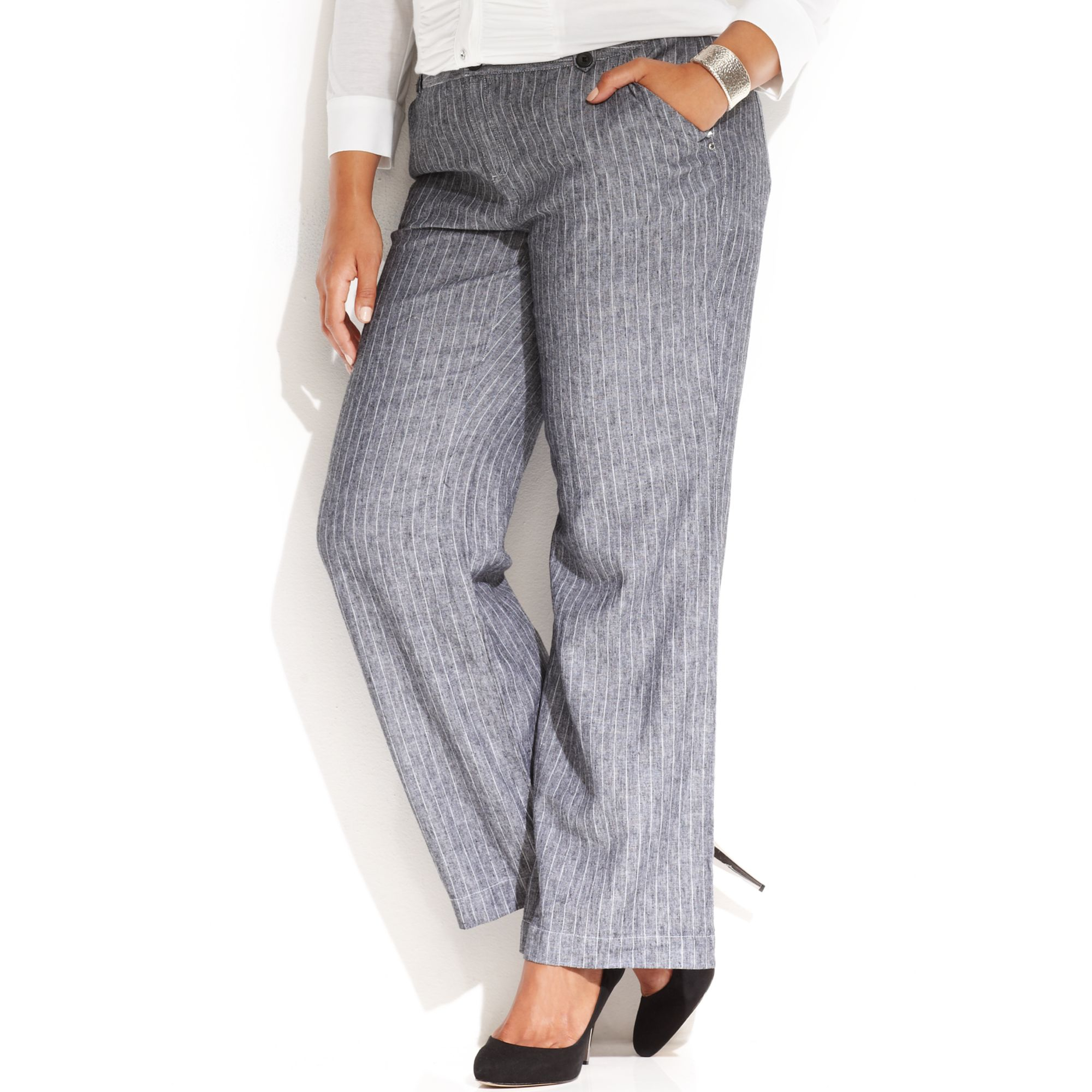 wide leg striped linen pants