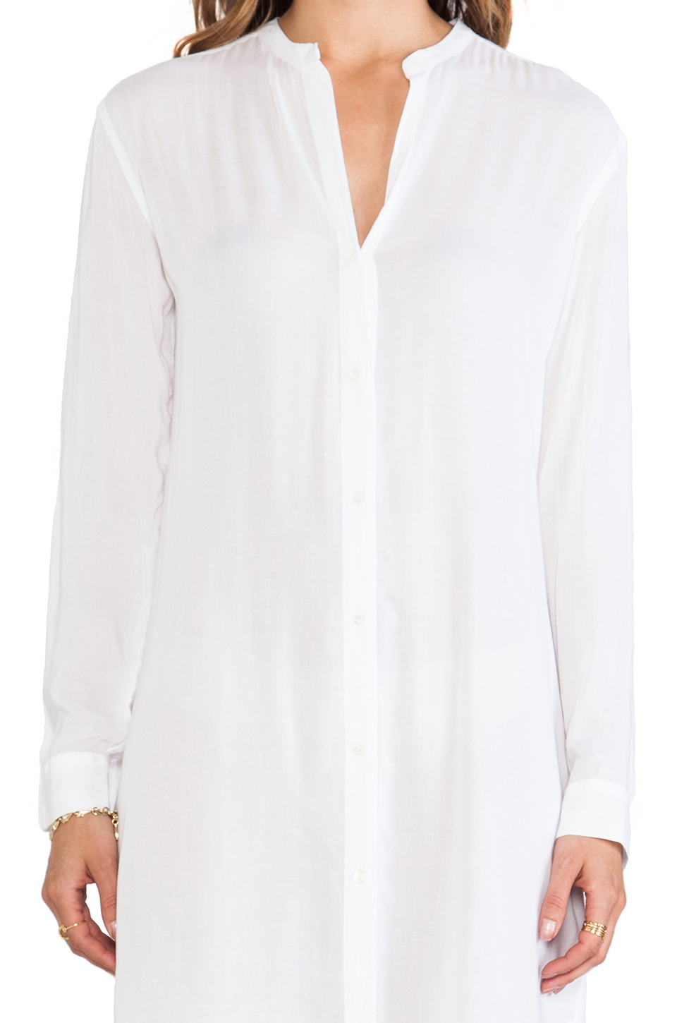 Lyst James Perse Collarless Shirt Dress in White