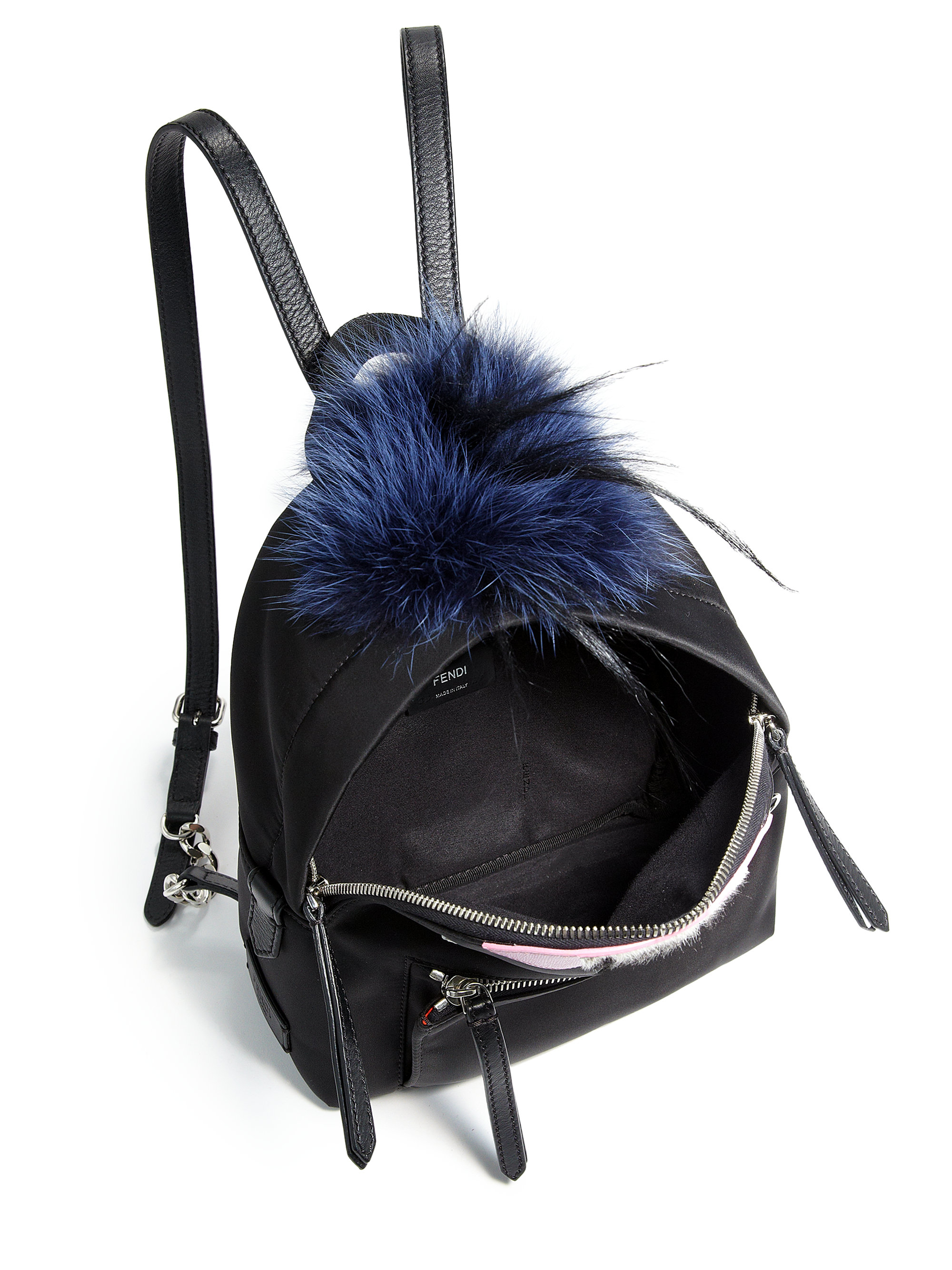 prada black fur backpack  