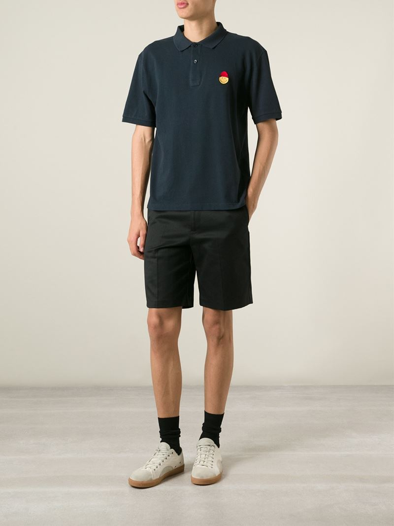 AMI Smiley Face Patch Polo Shirt in Black for Men - Lyst