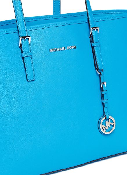 Michael Michael Kors Jet Set Saffiano Leather Tote Bag in Blue (Blue ...
