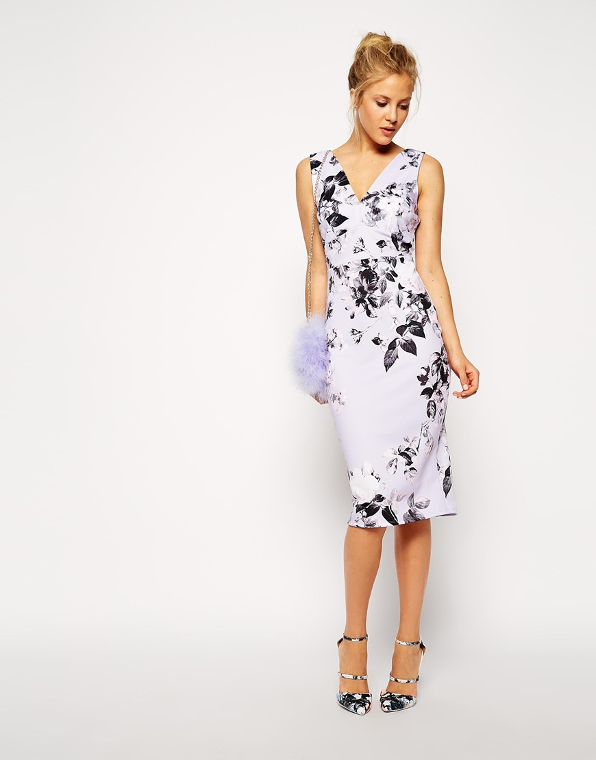 Lyst - Asos Lilac Floral Pencil Dress in Purple