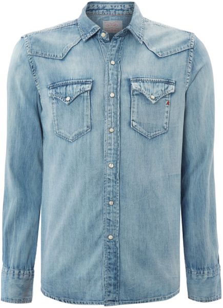 Replay Long Sleeved Two Pocket Classic Denim Shirt in Blue for Men | Lyst