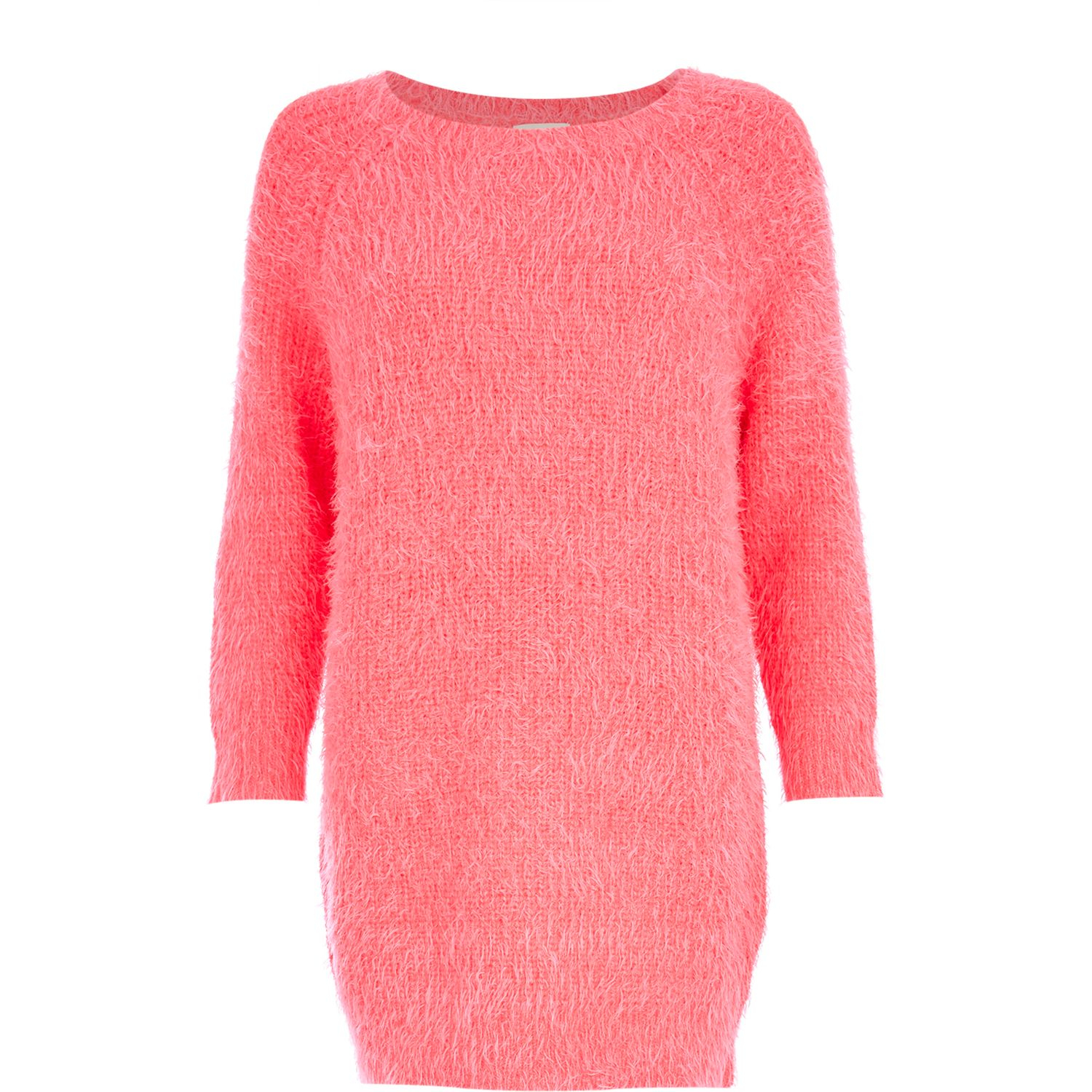 River island Bright Pink Fluffy Jumper Dress in Pink | Lyst