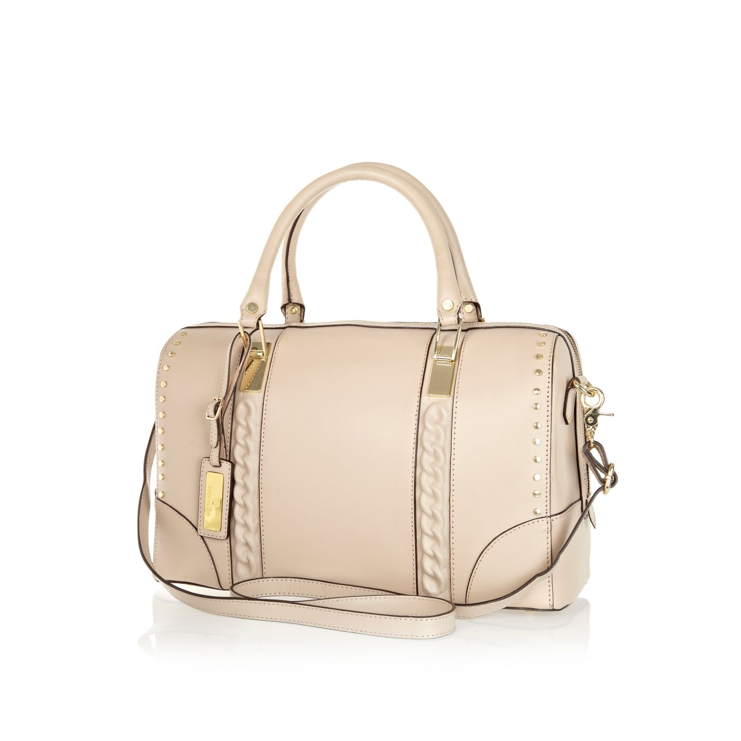 River Island Cream Leather Chain Embossed Bowler Bag in White (Cream ...