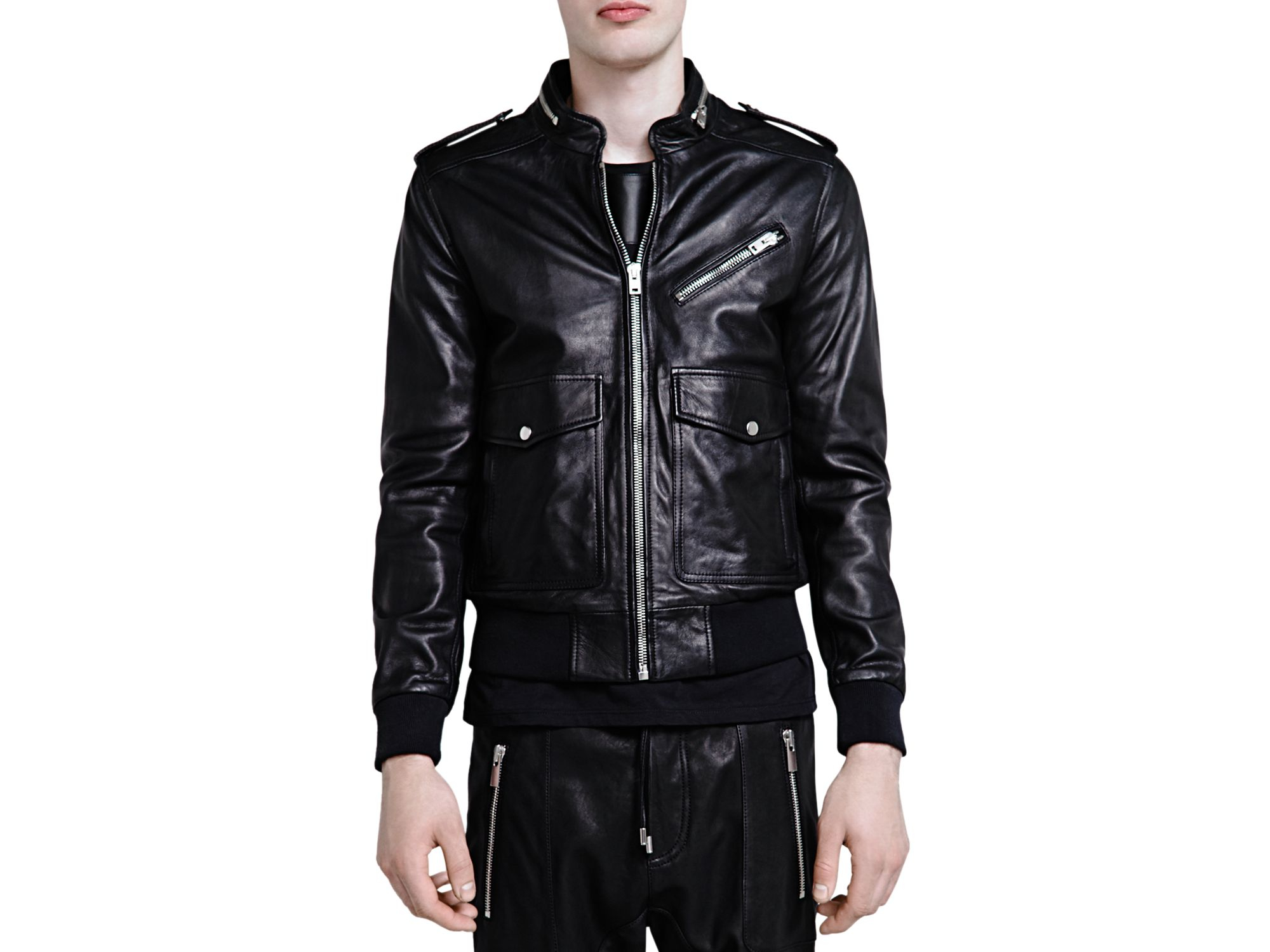 Lyst The Kooples Touch Paper Leather Jacket In Black For Men Gallery