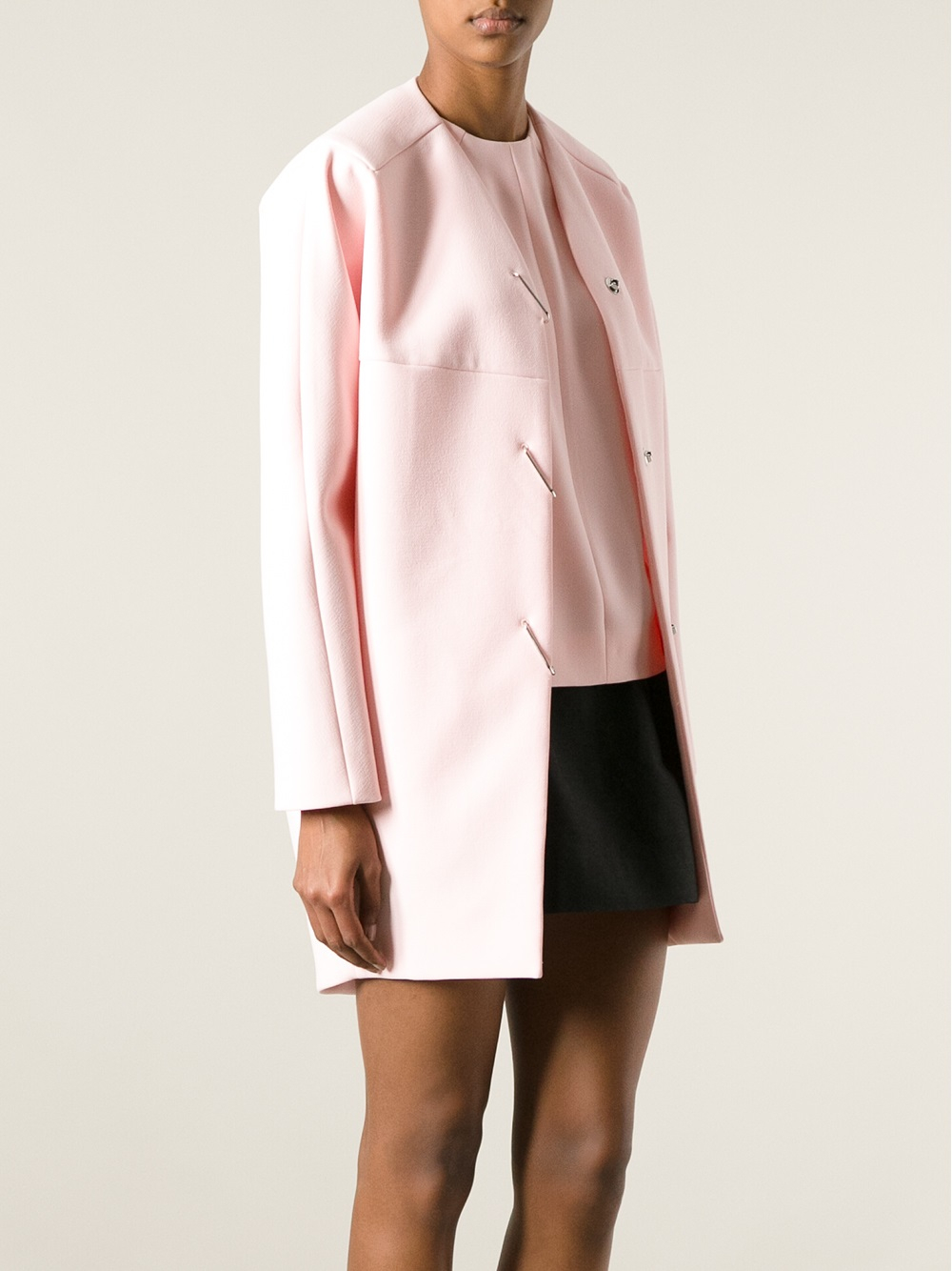 Balenciaga Collarless Coat in Pink | Lyst