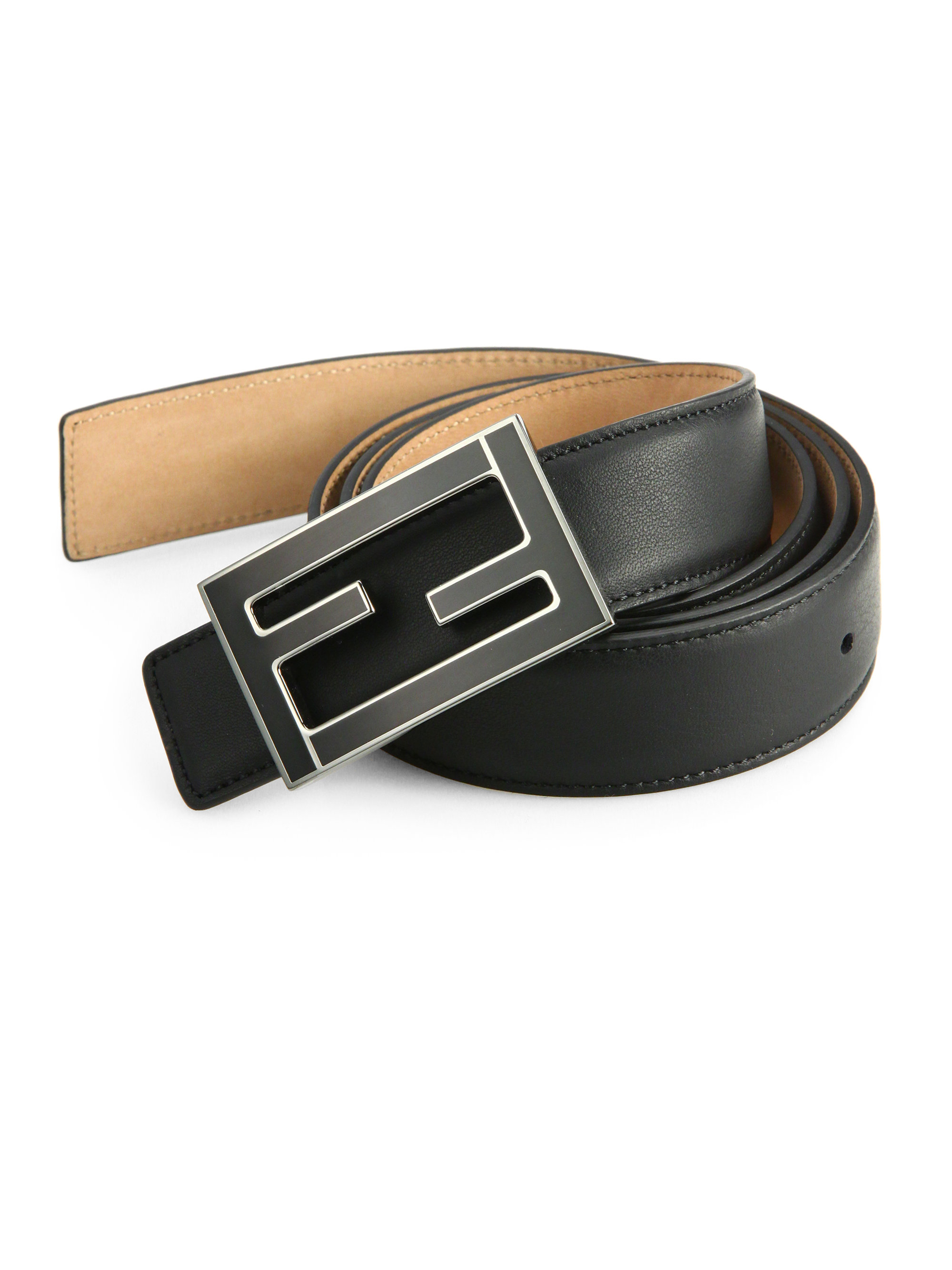 Lyst - Fendi Leather Logo Belt in Black for Men
