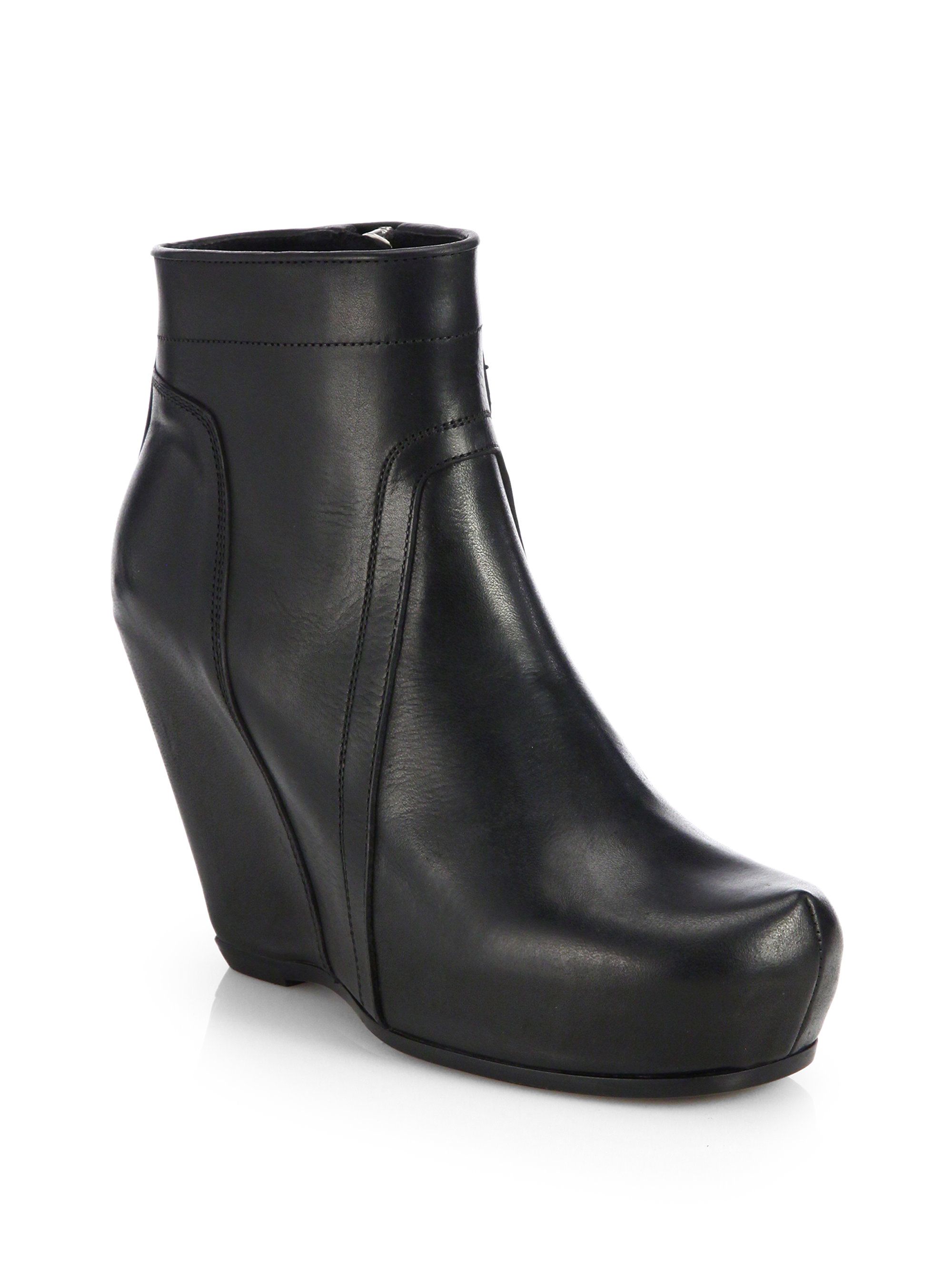 Lyst - Rick Owens Leather Classic Wedge Ankle Boots in Black