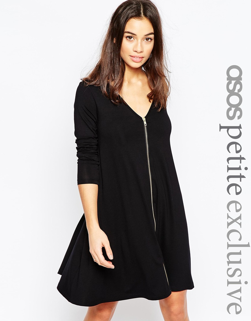 Lyst - Asos Petite Exclusive Zip Front Swing Dress With Long Sleeve in ...
