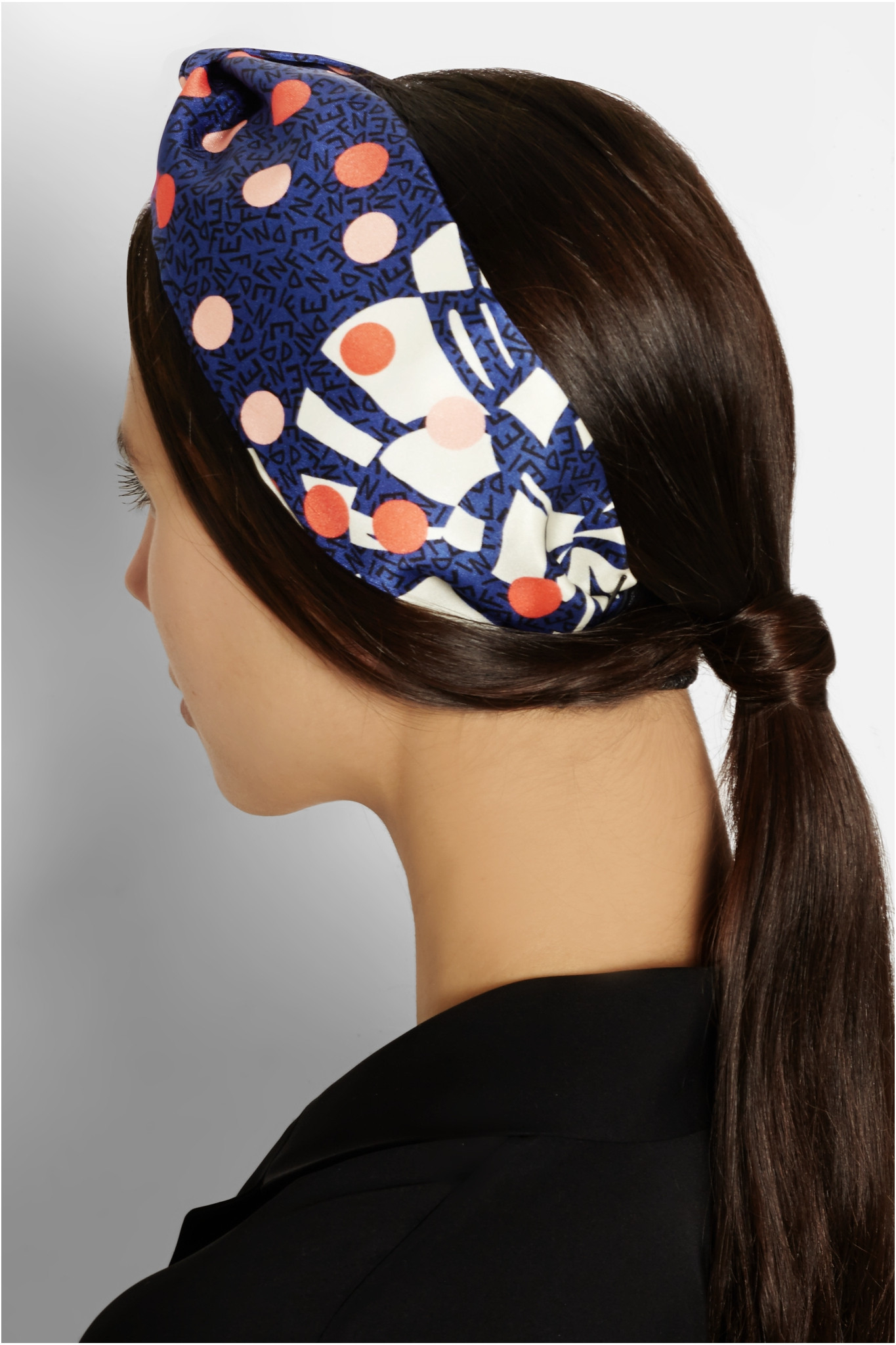 Fendi Printed Silk And Leather Headband in Blue | Lyst