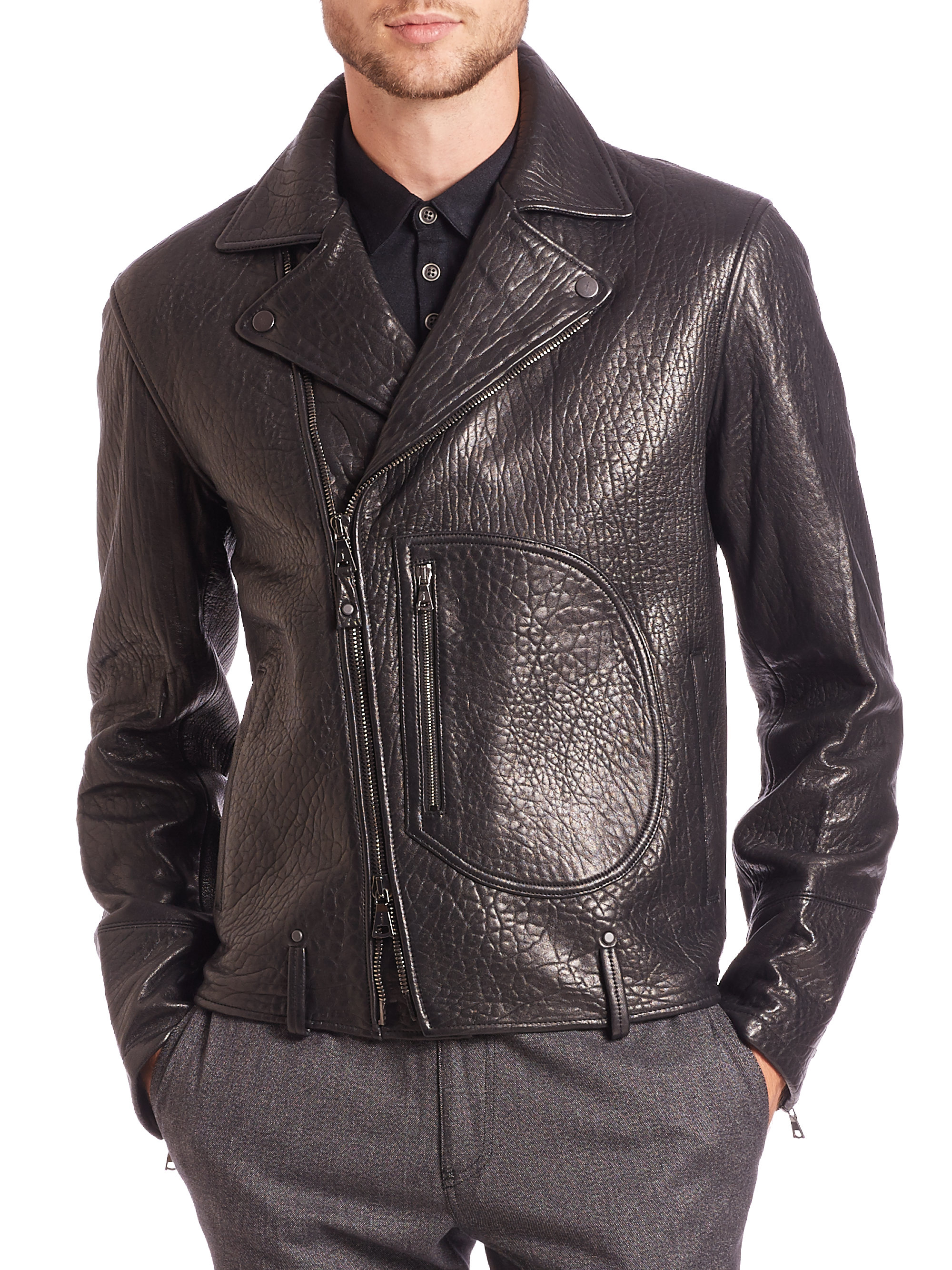 John varvatos Textured Leather Moto Jacket in Black for Men Lyst