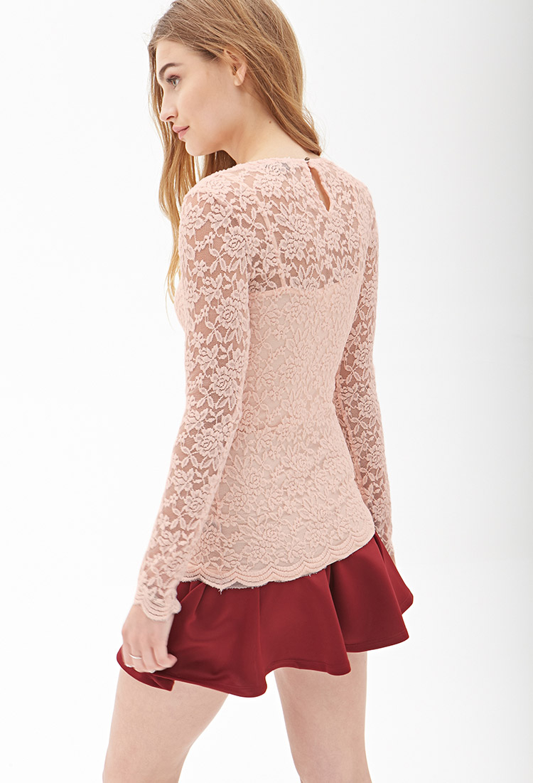 Forever 21 Sheer Floral Lace Top in Pink | Lyst