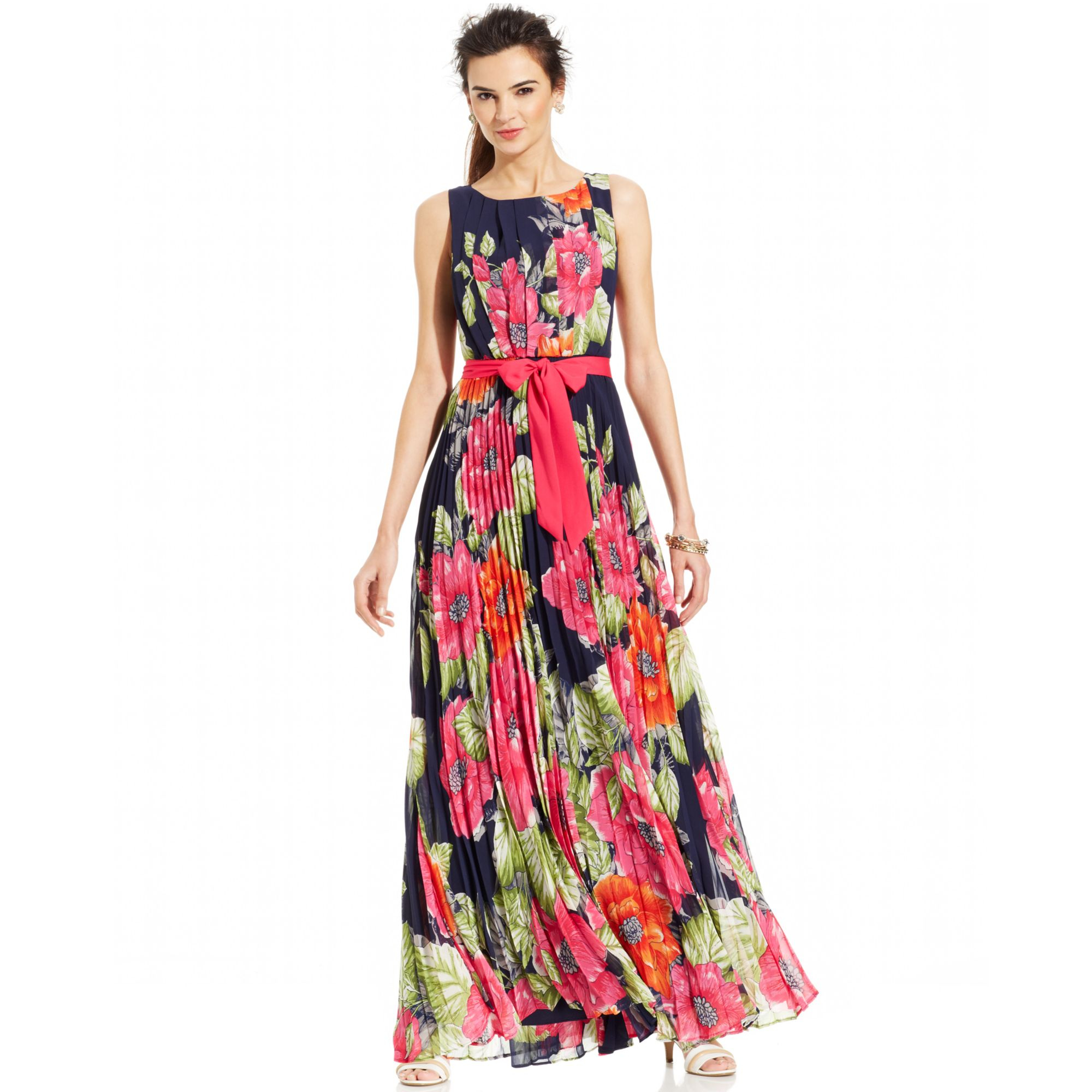 Eliza j Sleeveless Floral Pleated Maxi Dress in Red  Lyst