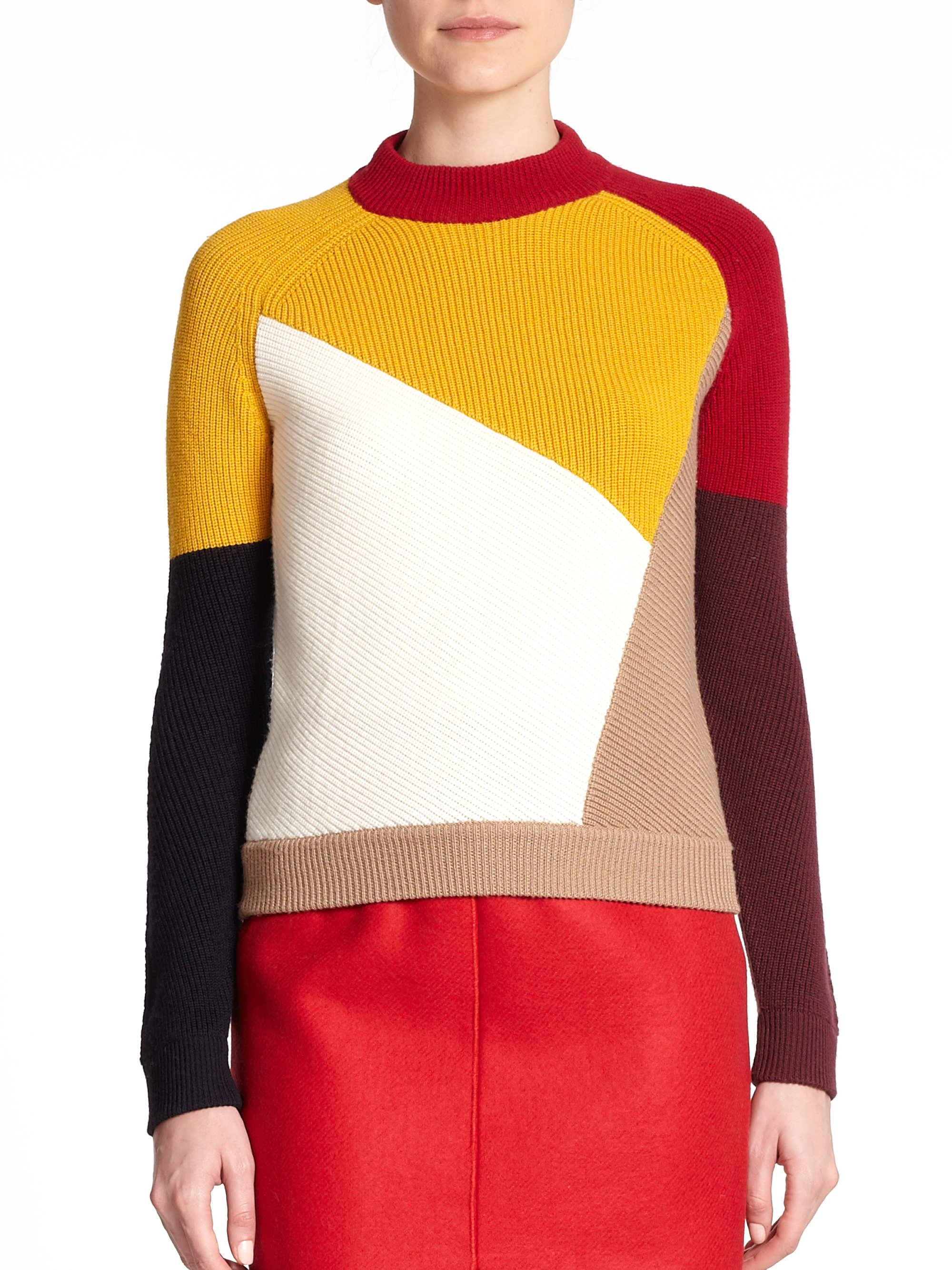 Carven Découpes Colorblock Merino Wool Sweater in Multicolor | Lyst
