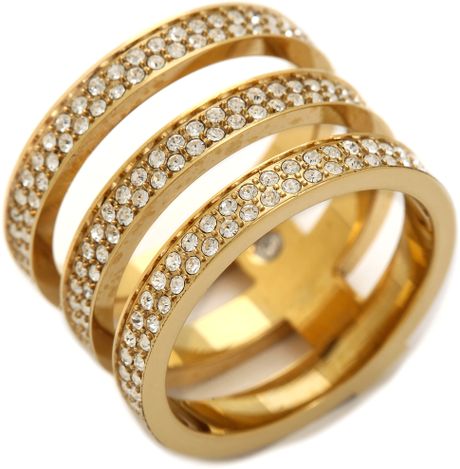 Michael Kors Tri Stack Open Pave Bar Ring Goldclear in Gold (Gold/Clear ...