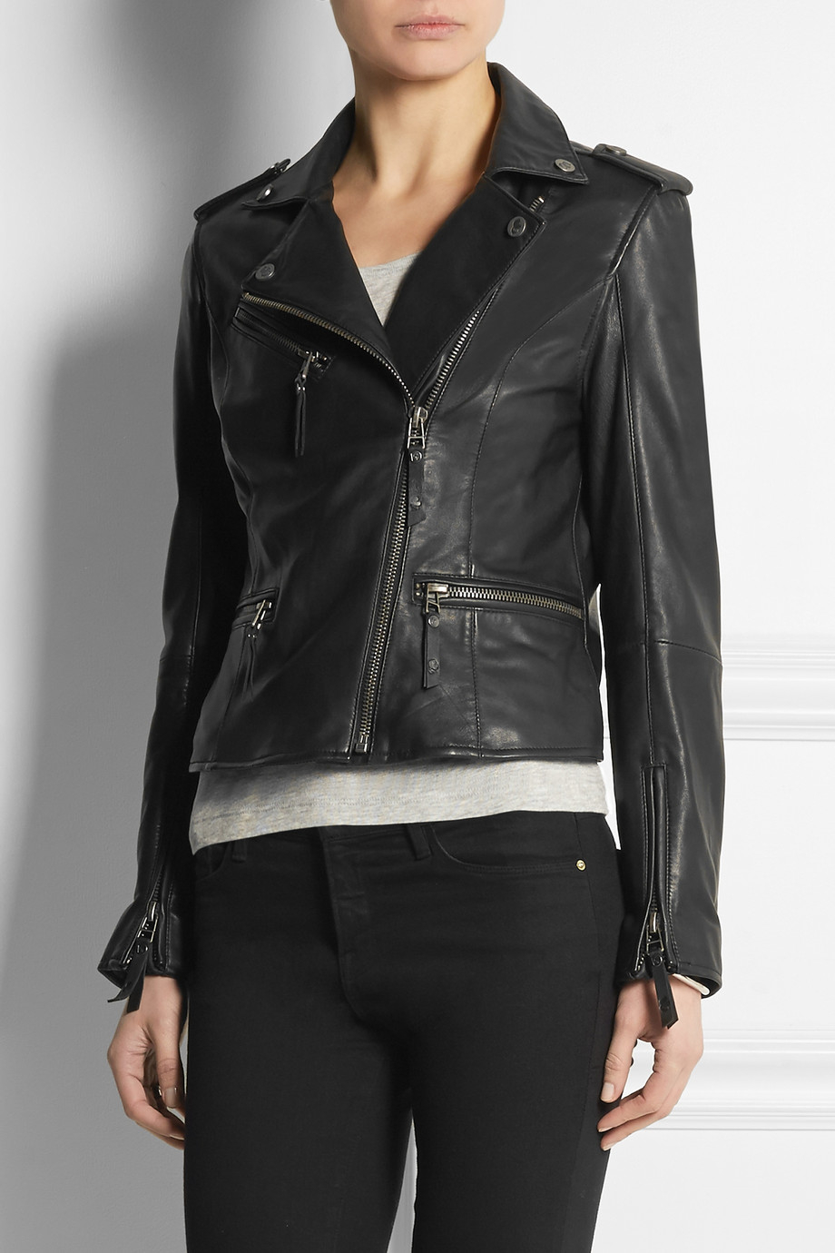 Karl Lagerfeld Odina Leather Biker Jacket In Black Lyst Gallery