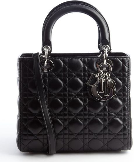 Dior Black Quilted Lambskin Lady Dior Medium Convertible Tote Bag in ...