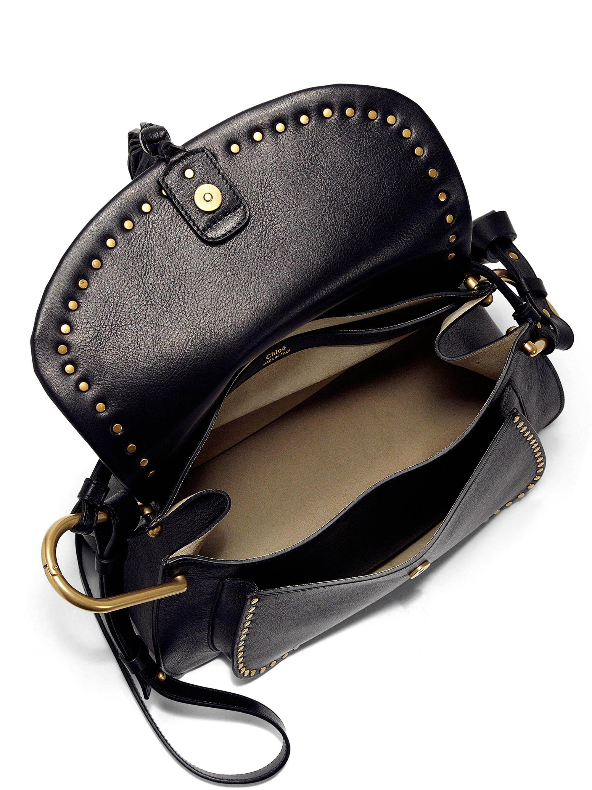 Chlo Hudson Studded Leather Double-carry Shoulder Bag in Black | Lyst