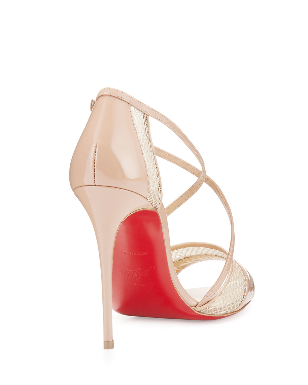 Christian louboutin Slikova Patent and Mesh Sandals in Beige (NUDE ...