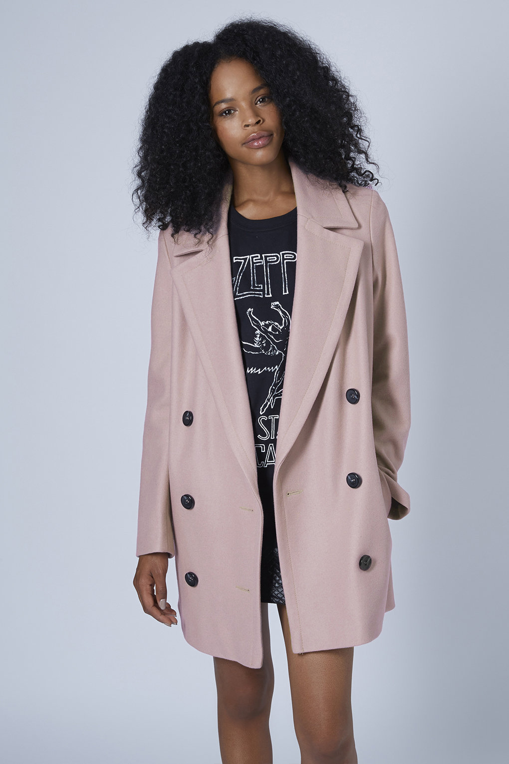 Topshop Double Breasted Wool Pea Coat in Pink | Lyst