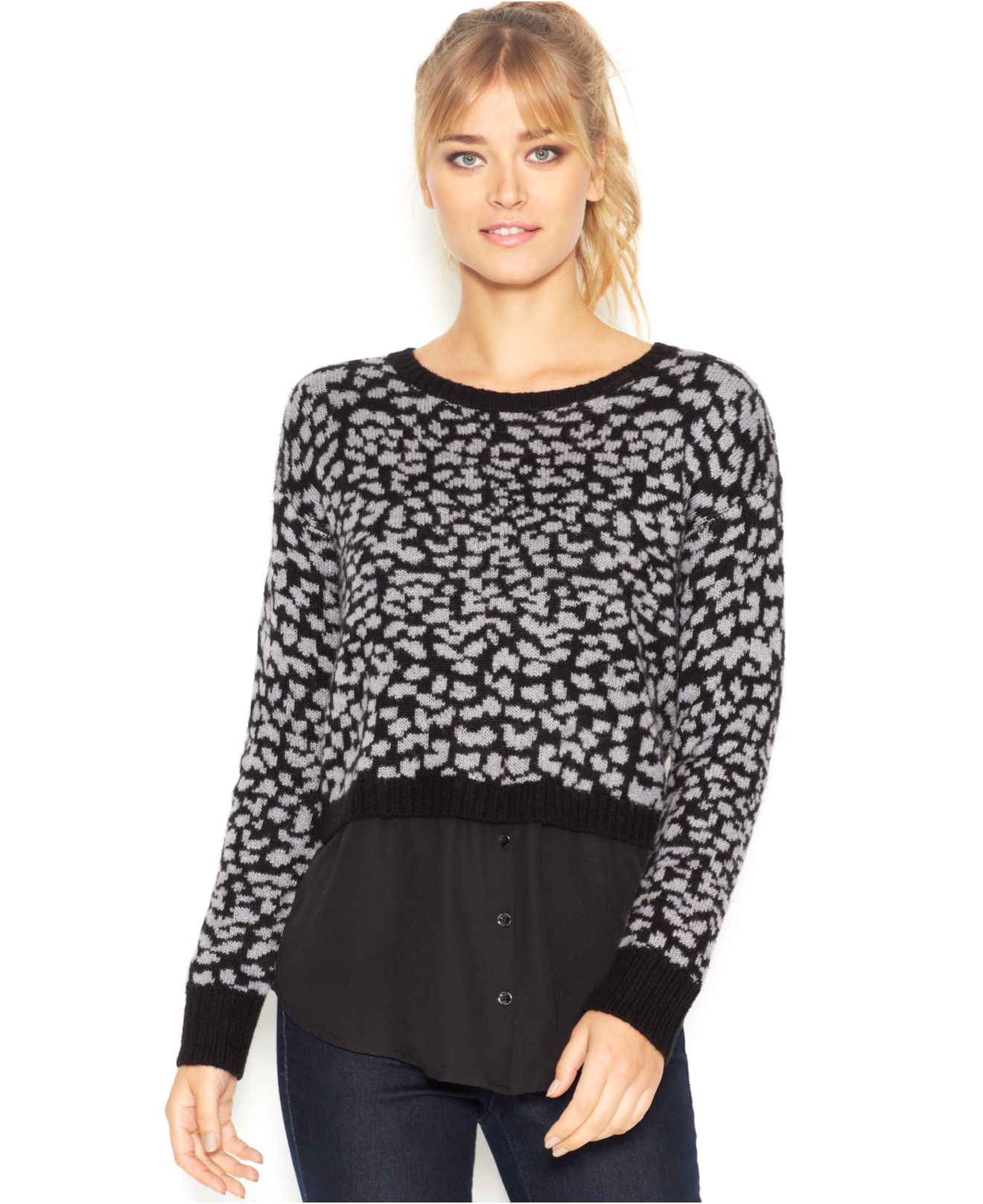 Lyst - Kensie Long-sleeve Layered-look Sweater in Black