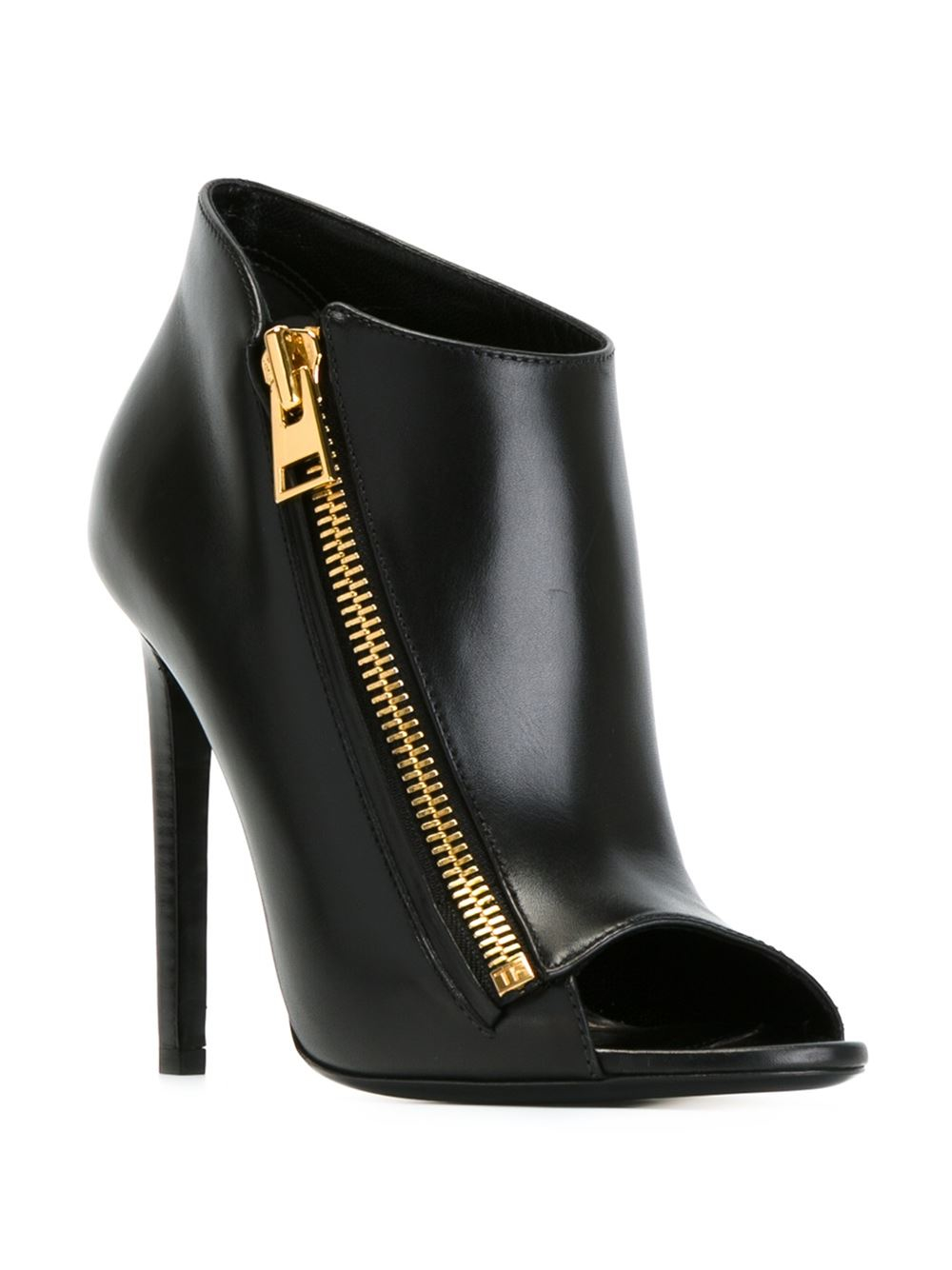 Lyst - Tom Ford Side Zip Peep Toe Ankle Boots in Black