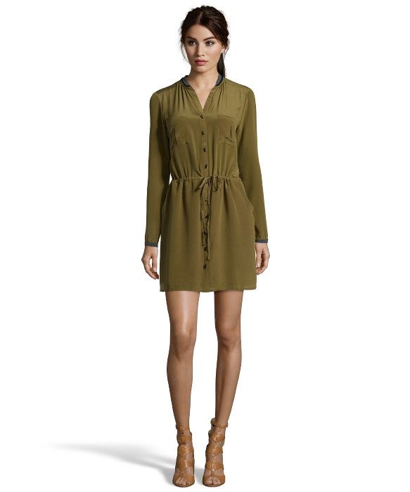 Lyst - Greylin Olive Green Silk 'melissa' Long Sleeve Shirt Dress in Green