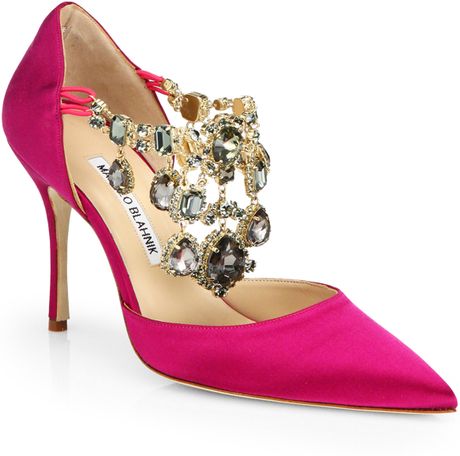 Manolo Blahnik | Pink Zullin Satin Jeweled D'orsay Pumps | Lyst