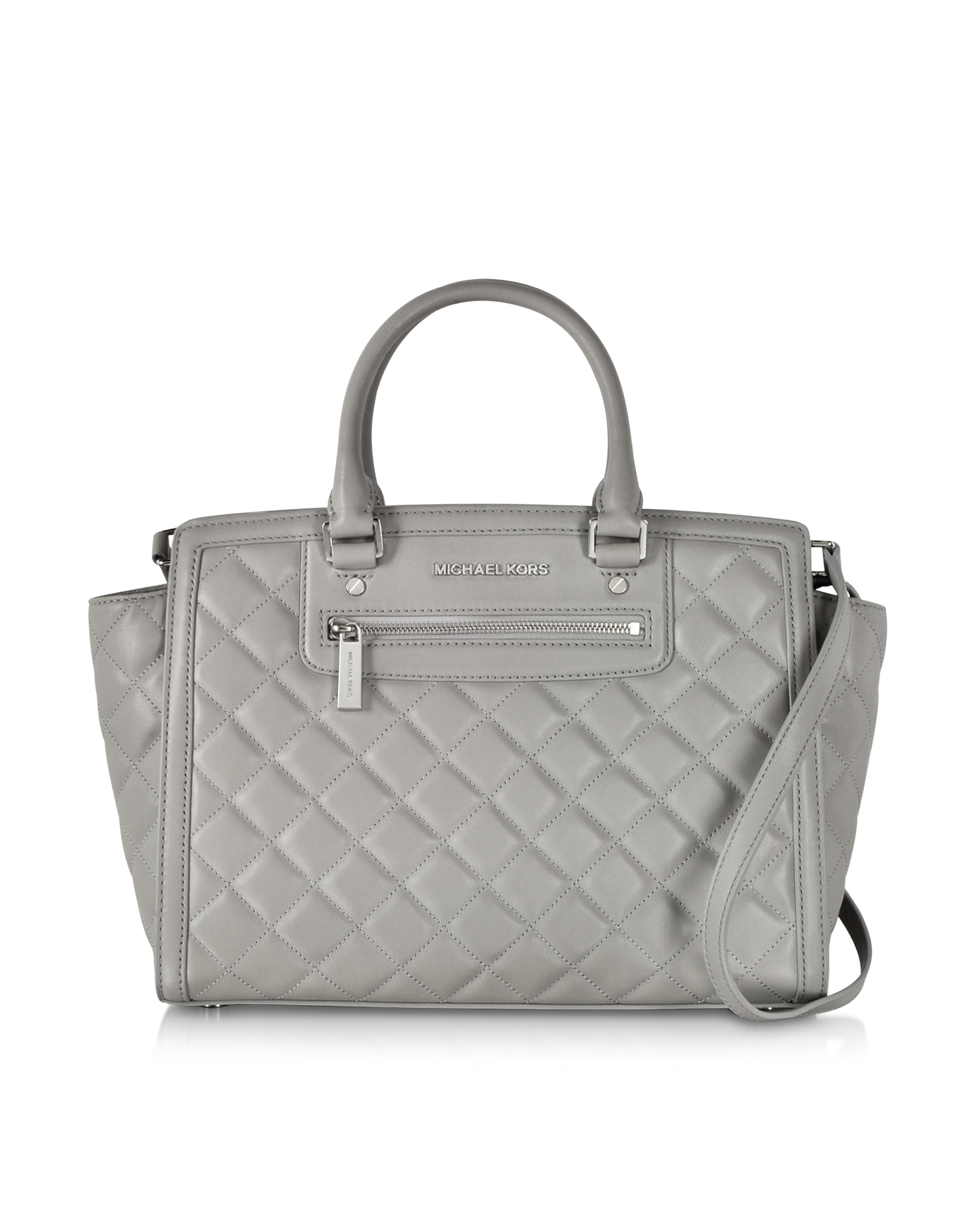 Michael kors Selma Large Pearl Grey Quilted Leather Satchel in Gray | Lyst