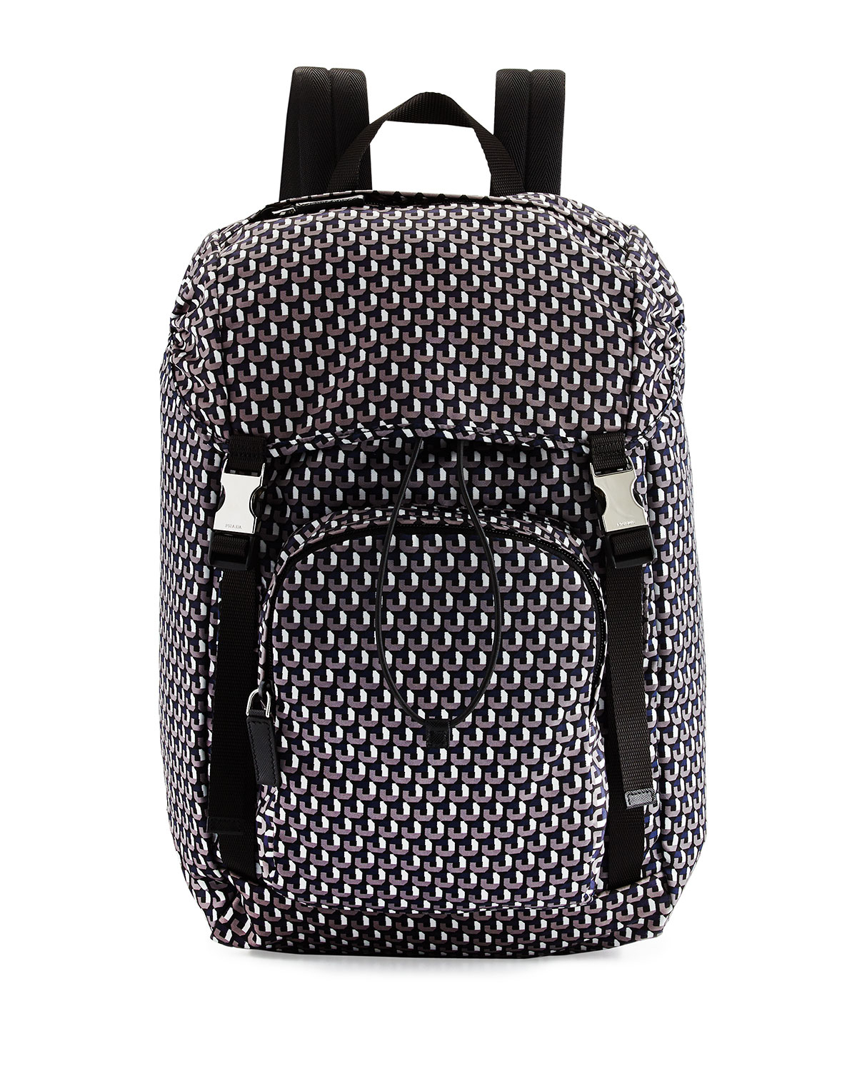 Prada Octagon-print Nylon Double-buckle Backpack in Black for Men ...