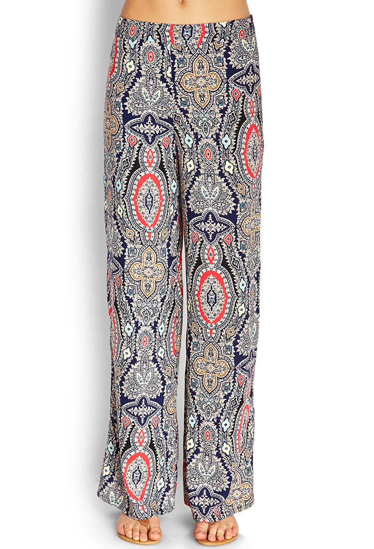 Forever 21 Wide Leg Paisley Pants in Multicolor (Black/navy) | Lyst