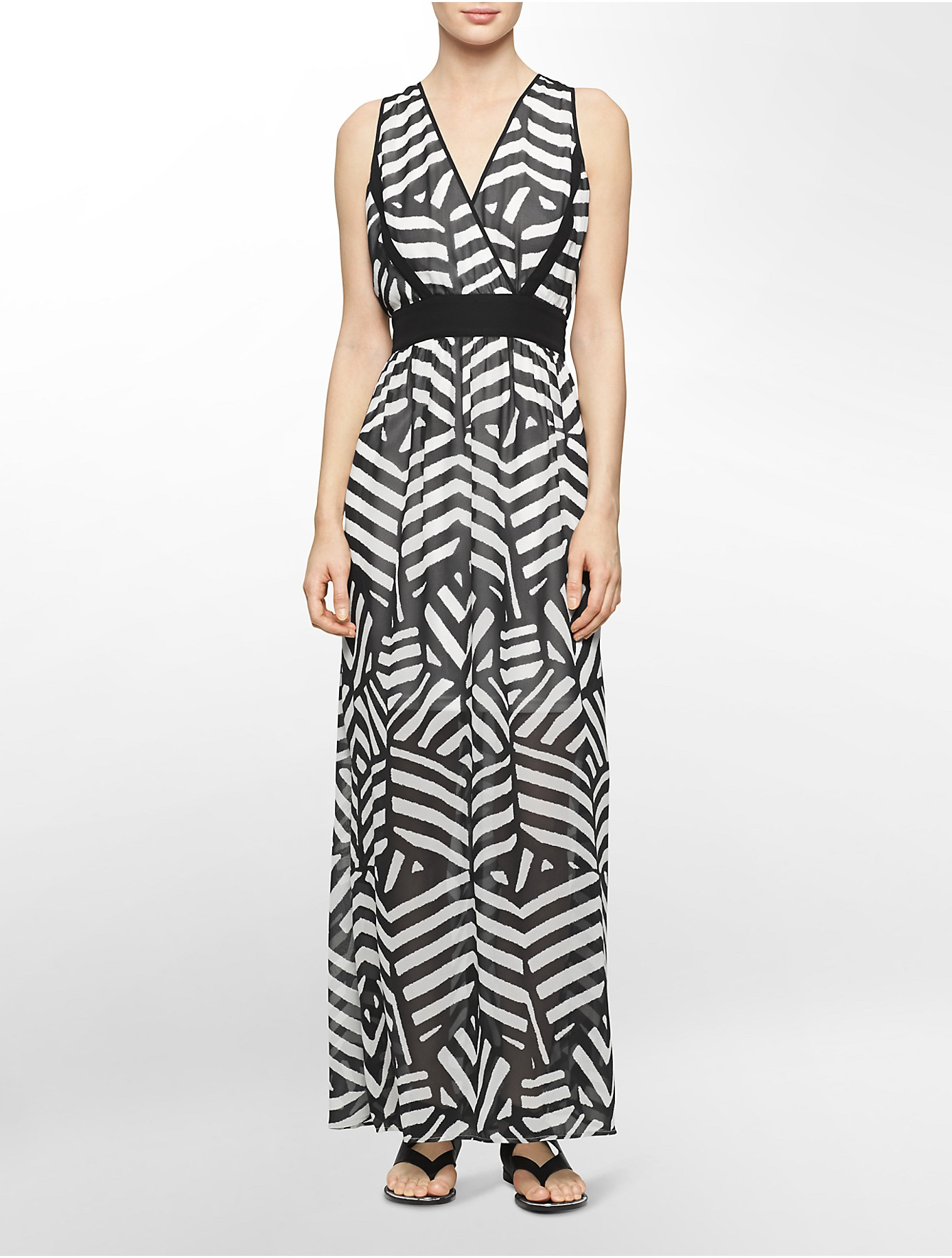 Chiffon Striped Sleeveless Maxi Dresses