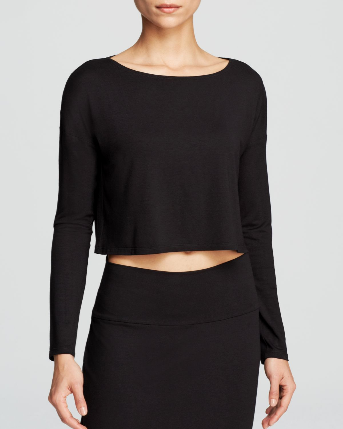 Lyst - Eileen Fisher Long Sleeve Crop Top in Black