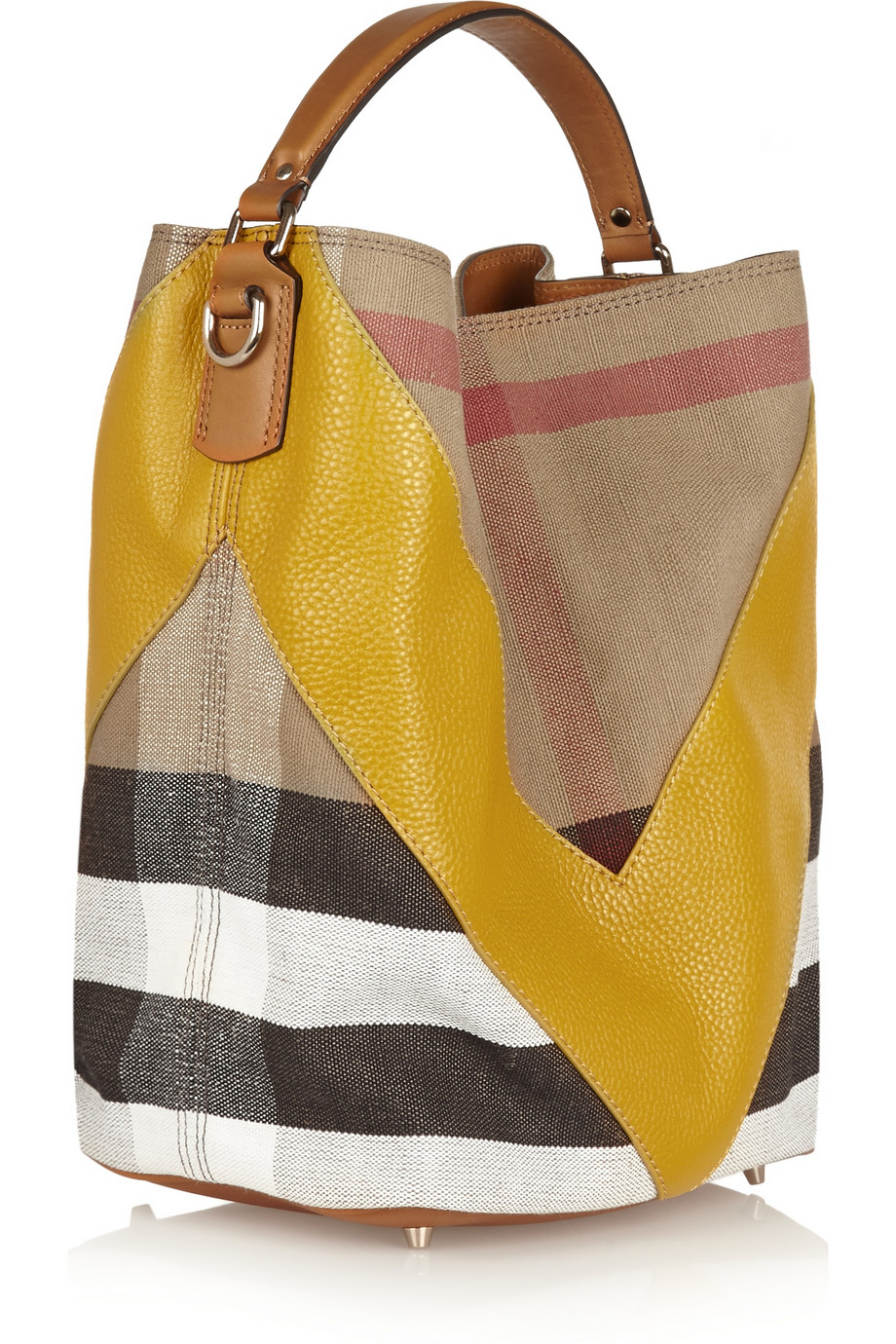 Lyst Burberry Checked Textured Leather And Canvas Tote In Brown