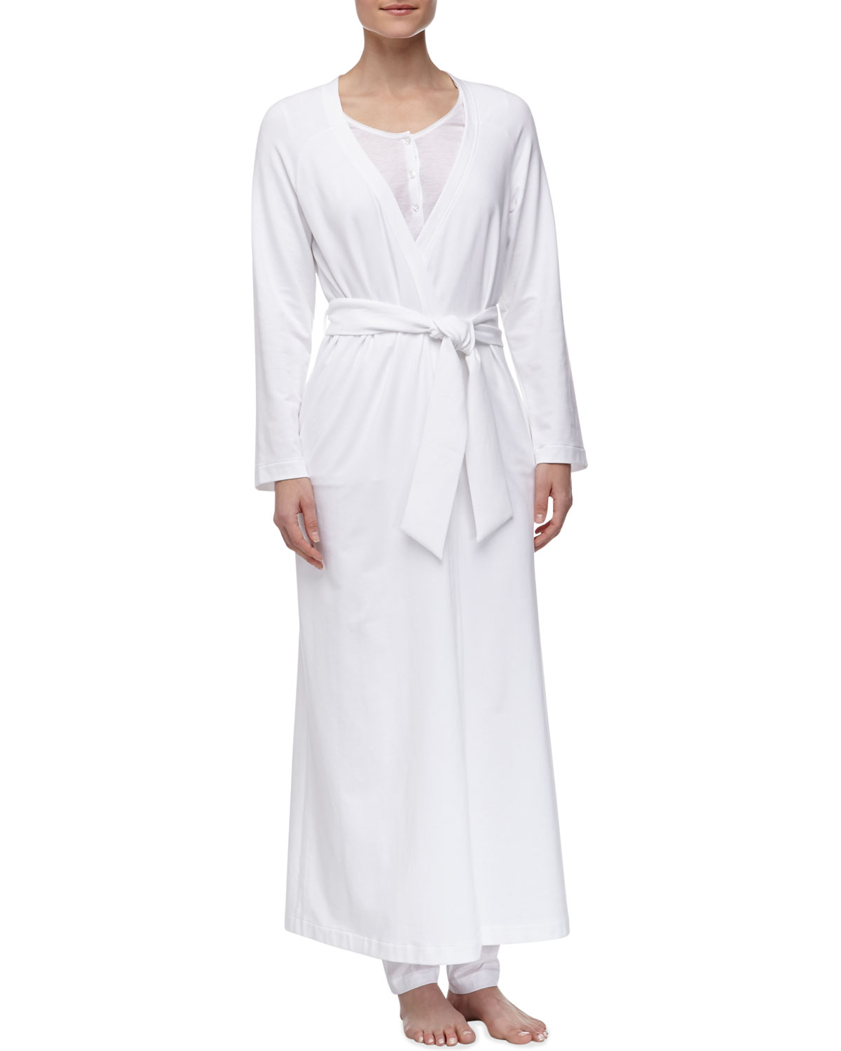 La perla Maya Long Stretch Knit Robe White in White | Lyst