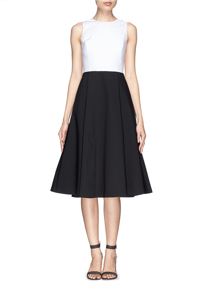 Alice Olivia Box Pleat Cotton Midi Dress In Black Lyst 7471