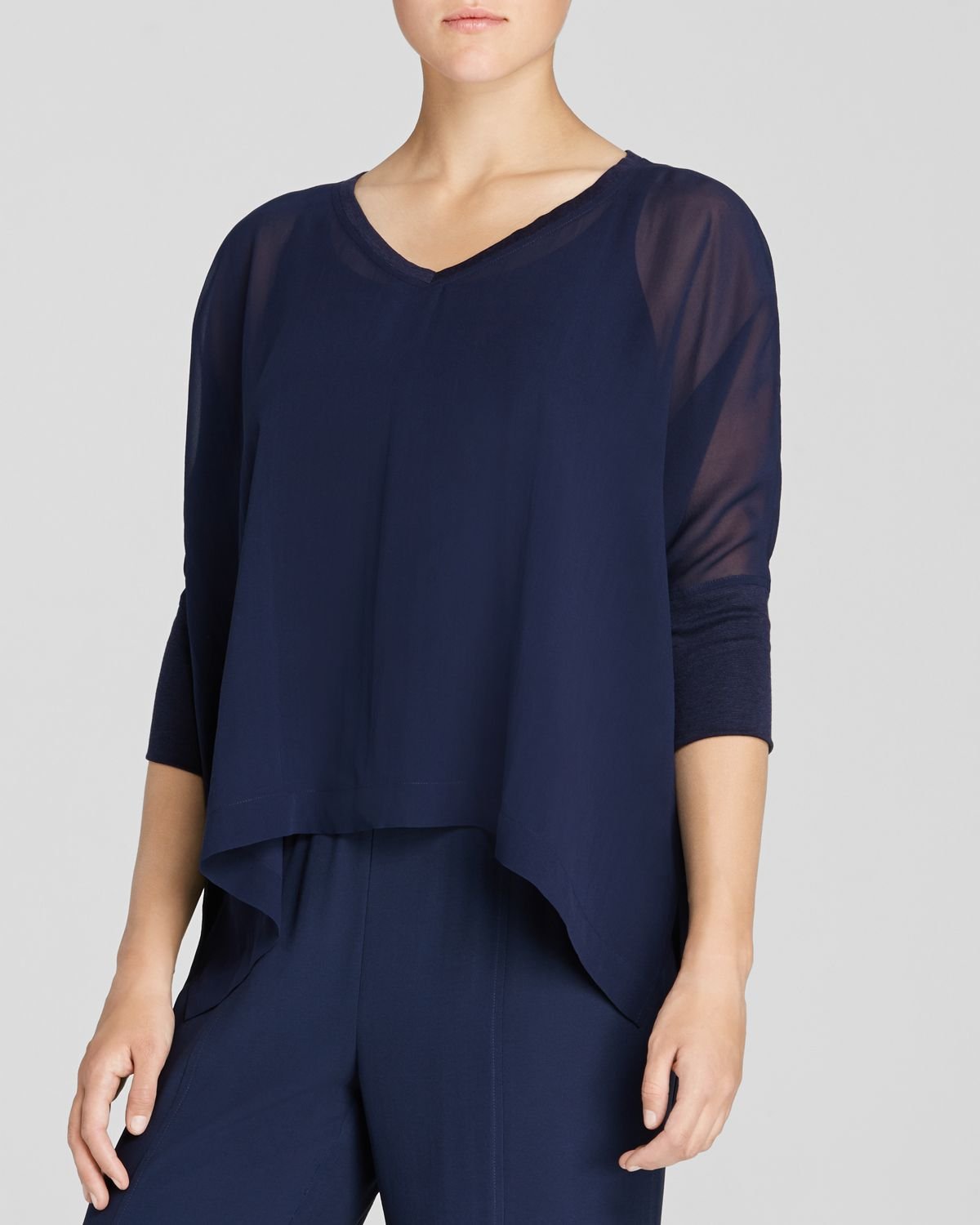 Lyst - Eileen Fisher V Neck Silk Top in Blue